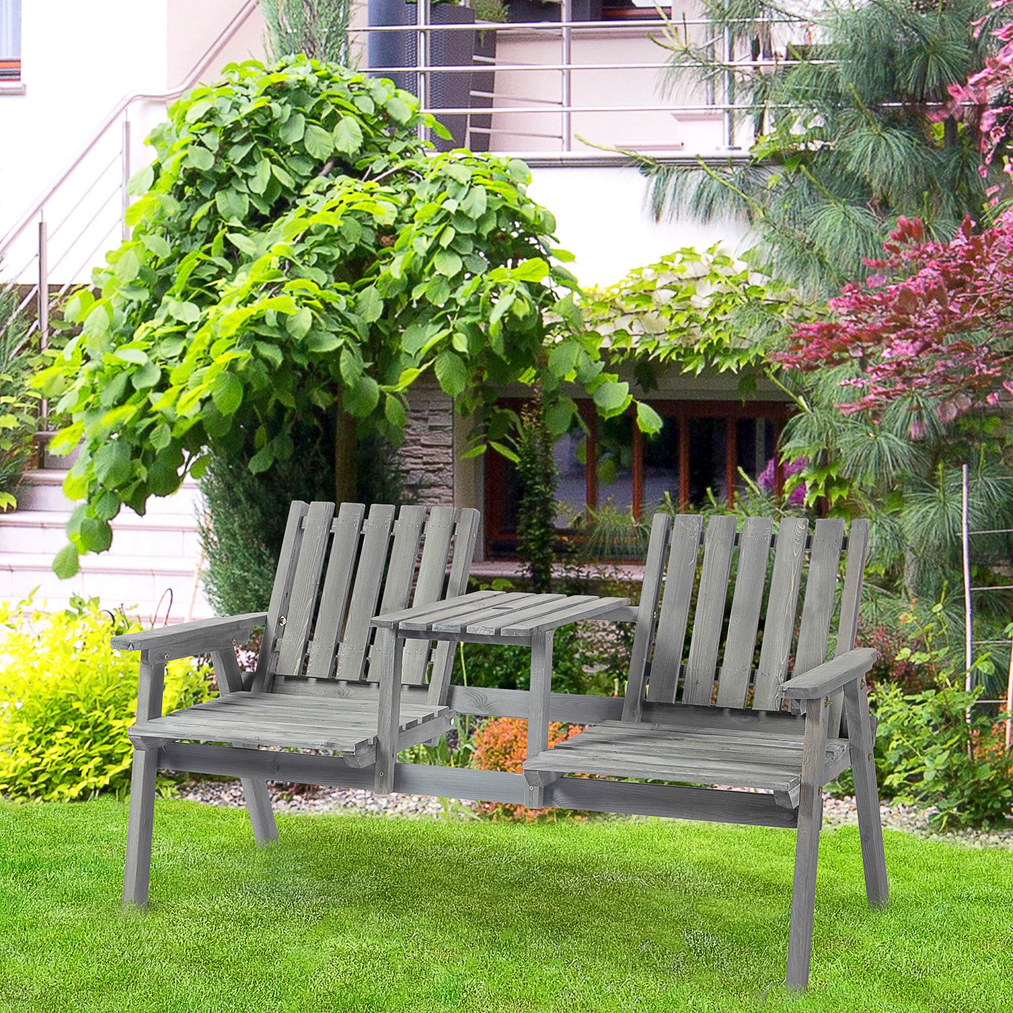 Outsunny 2-Seater Garden Bench Antique Loveseat for Yard, Lawn, Porch, Patio, Steel, Grey - North Peak Garden Furniture