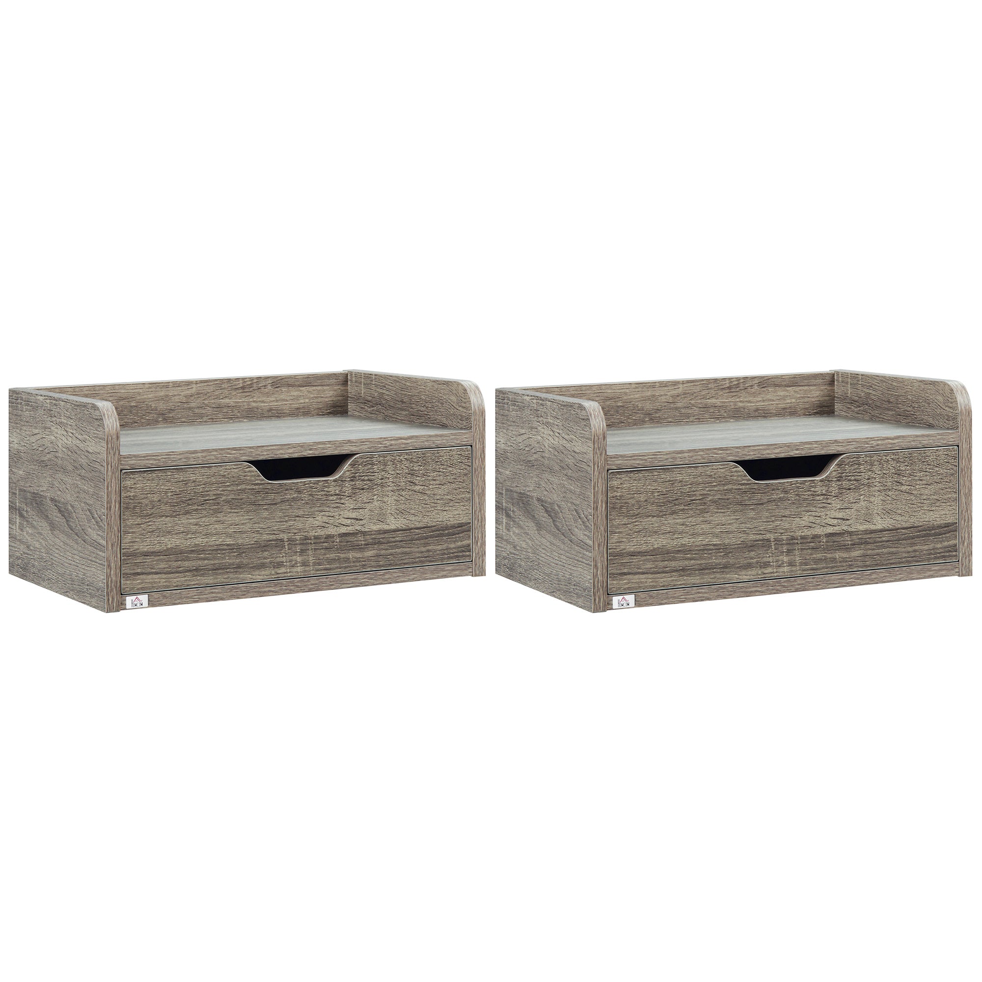 HOMCOM Floating Nightstand Set of 2 Wall Mounted Bedside Table with Storage Drawer for Bedroom, Grey - North Peak Garden Furniture