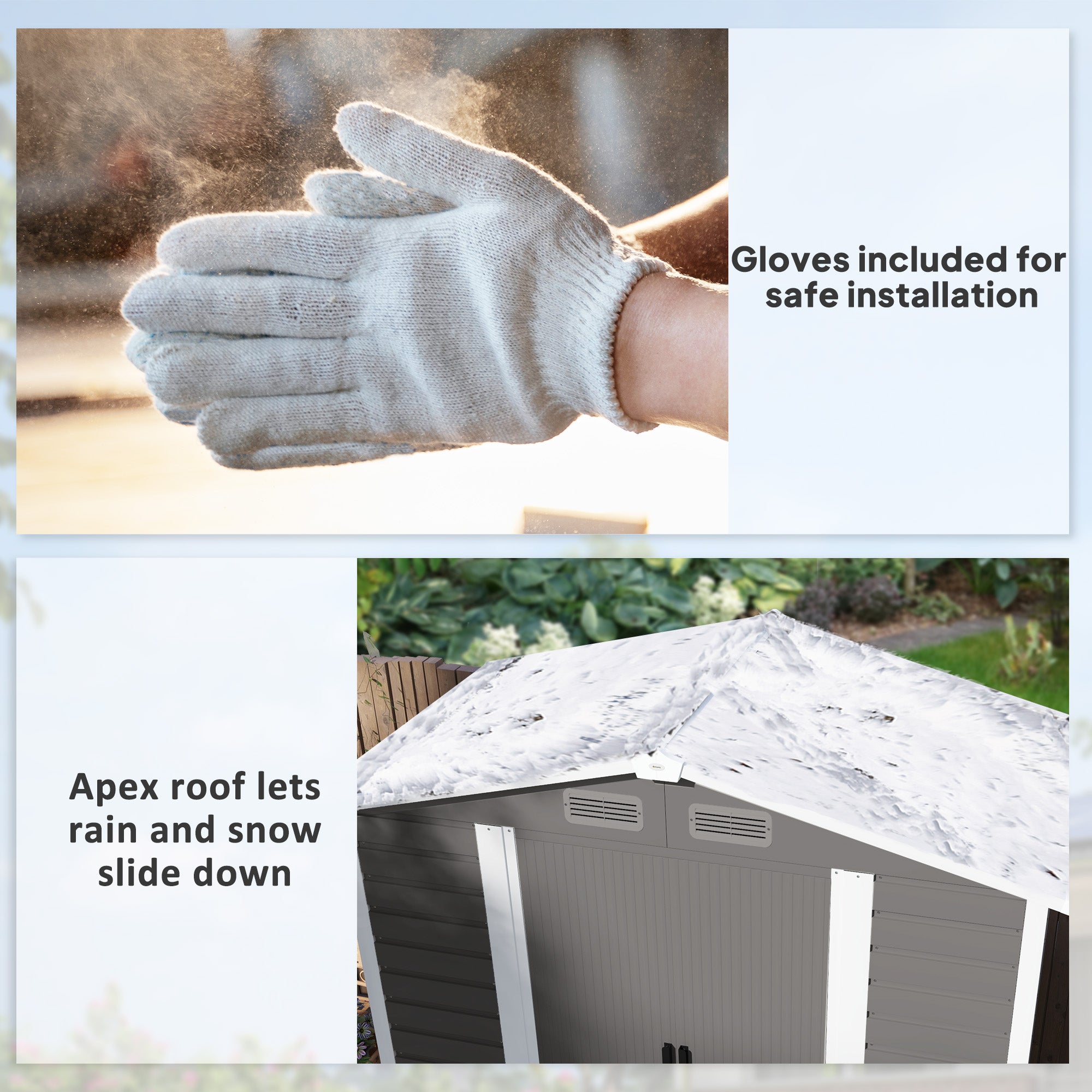 Outsunny 7 x 4ft Garden Shed, Easy to Assemble, Upgraded Galvanised Steel Frame with Foundation Kit, Double Doors with Lock, Outdoor Metal Shed with Vents and Gloves, Garden Storage Shed, Light Grey - North Peak Garden Furniture