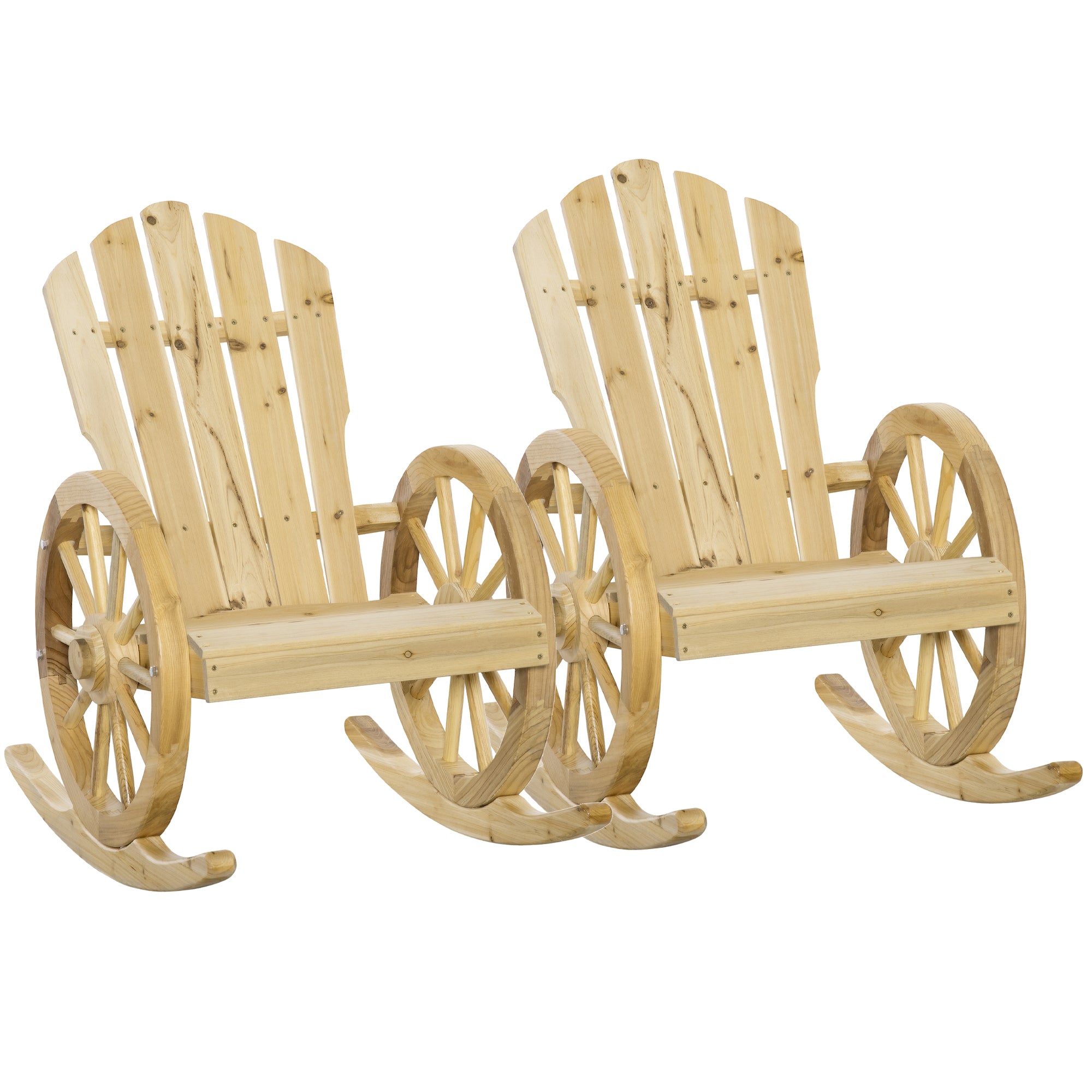 Outsunny 2 Piece Wooden Adirondack Rocking Chair Reclining Armchair Outdoor Garden Furniture Patio Porch Rocker - Natural - North Peak Garden Furniture