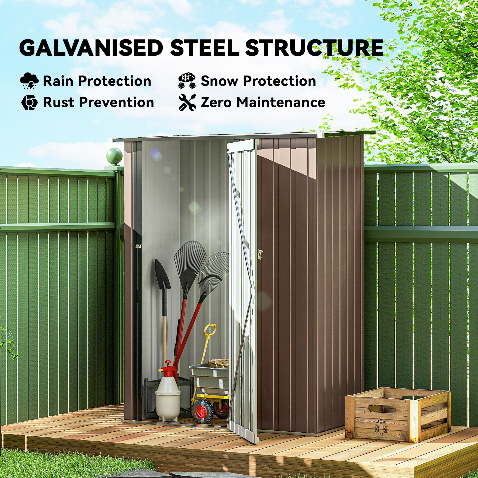 Outsunny 5ft x 3ft Garden Metal Storage Shed, Outdoor Tool Shed with Sloped Roof, Lockable Door for Tools, Equipment, Brown