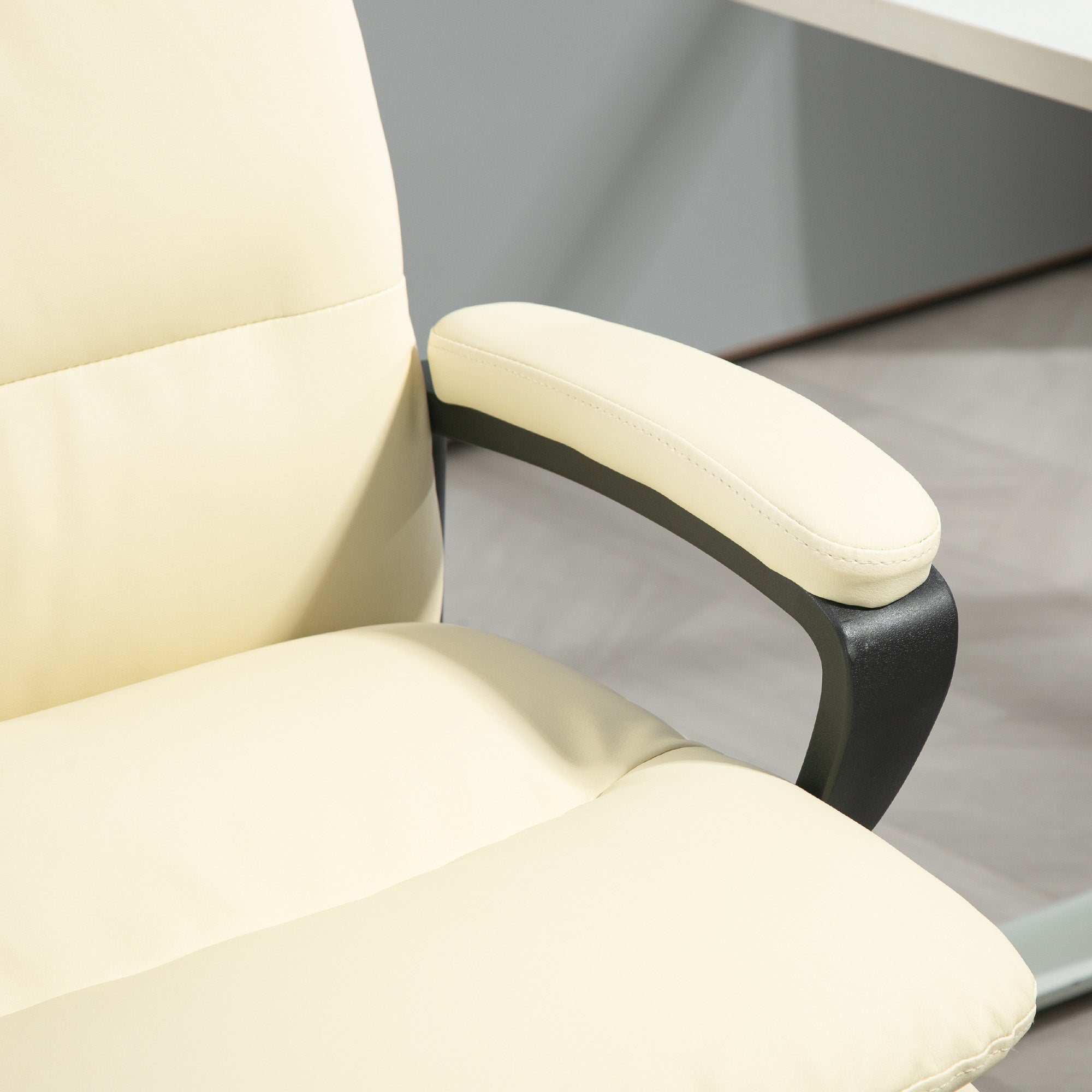 Vinsetto Office Chair, PU Leather Computer Desk Chair Office Chair with Adjustable Height and Swivel Rolling Wheels for Work Study, Cream White - North Peak Garden Furniture