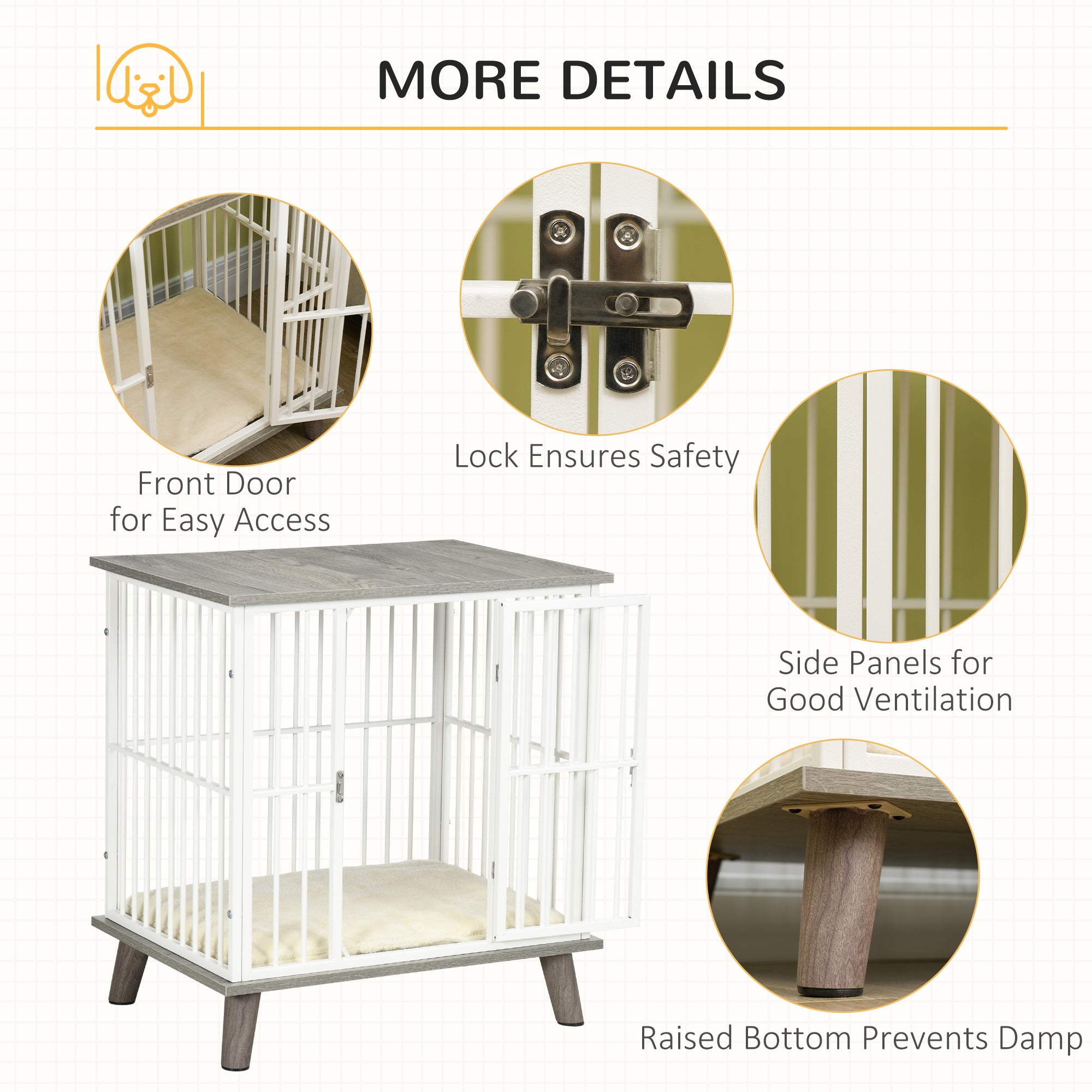 PawHut Dog Crate Furniture, Indoor Pet Kennel Cage, Top End Table w/ Soft Cushion, Lockable Door, for Small Dogs, 64.5 x 48 x 70.5 cm - Grey - North Peak Garden Furniture