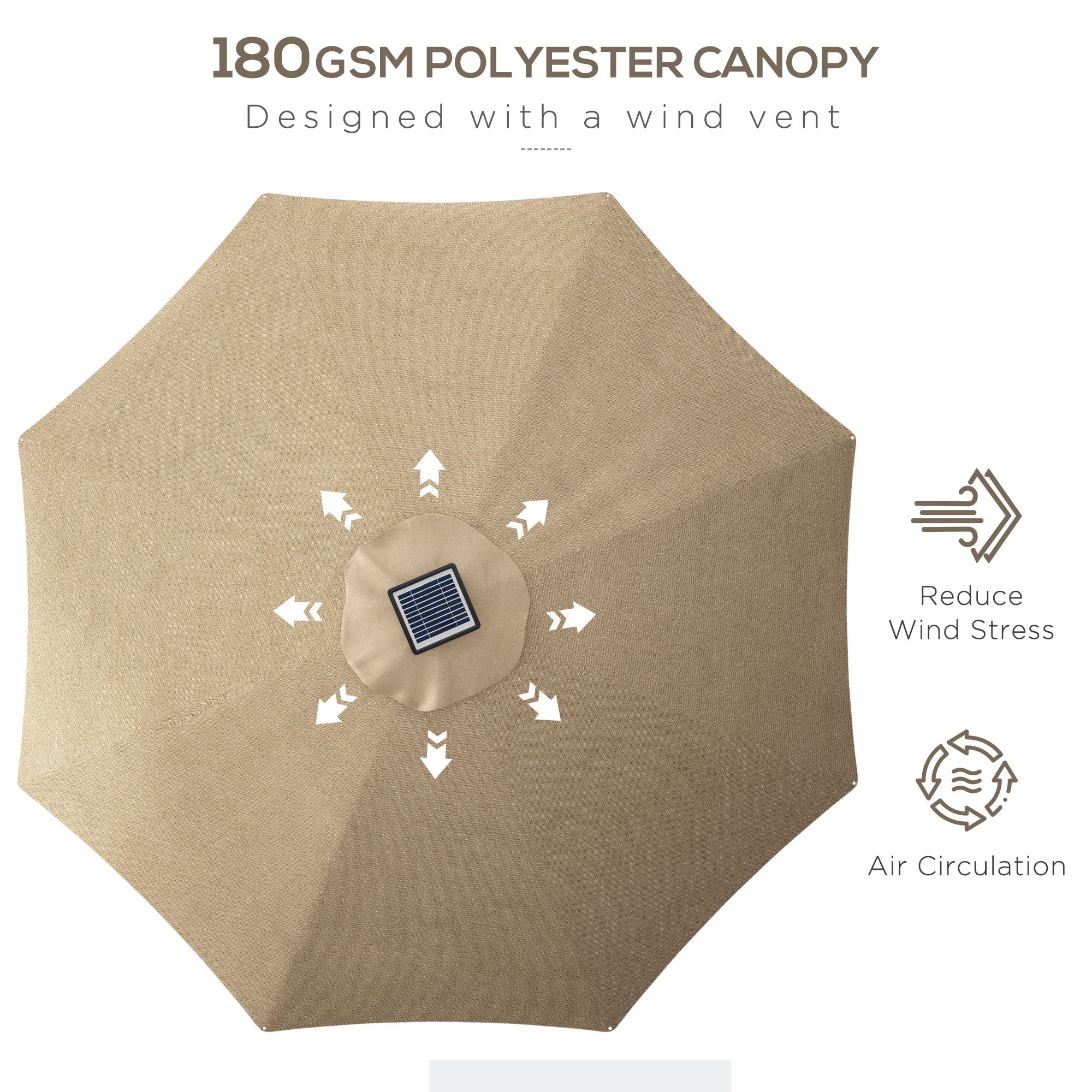 Outsunny 3m Parasol, with Solar-Powered LED Lights - Khaki - North Peak Garden Furniture