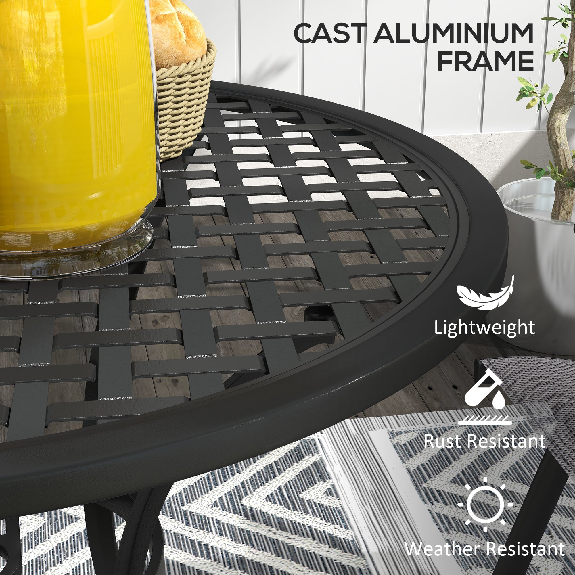 Outsunny Round Aluminium Table, with ⌀50mm Parasol Hole