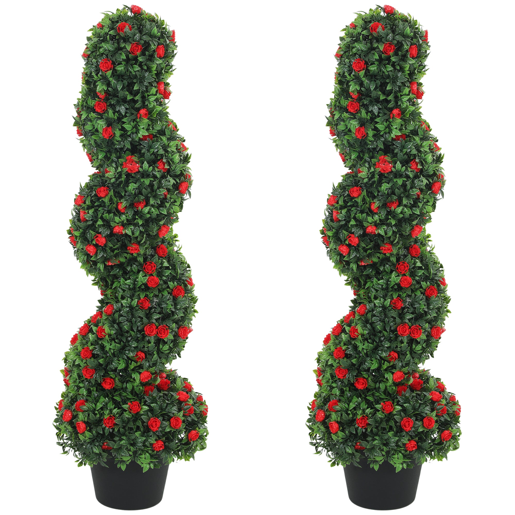 HOMCOM Artificial Rose Spiral Topiary Tree Set of 2, Indoor Outdoor Fake Plants with 630 Leaves, 90cm
