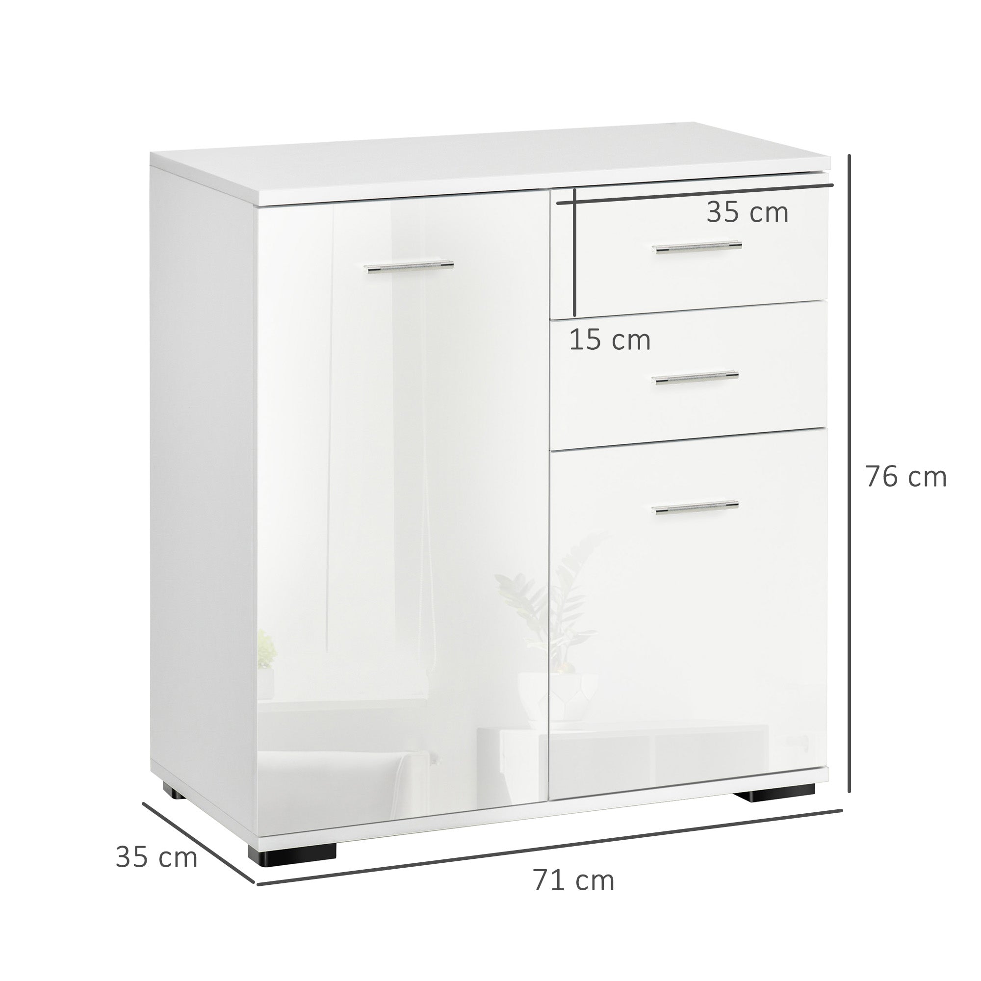 HOMCOM Modern High Gloss Sideboard Storage Cabinet Table Chest of Drawers for Bedroom Living Room Storage Furniture, White - North Peak Garden Furniture