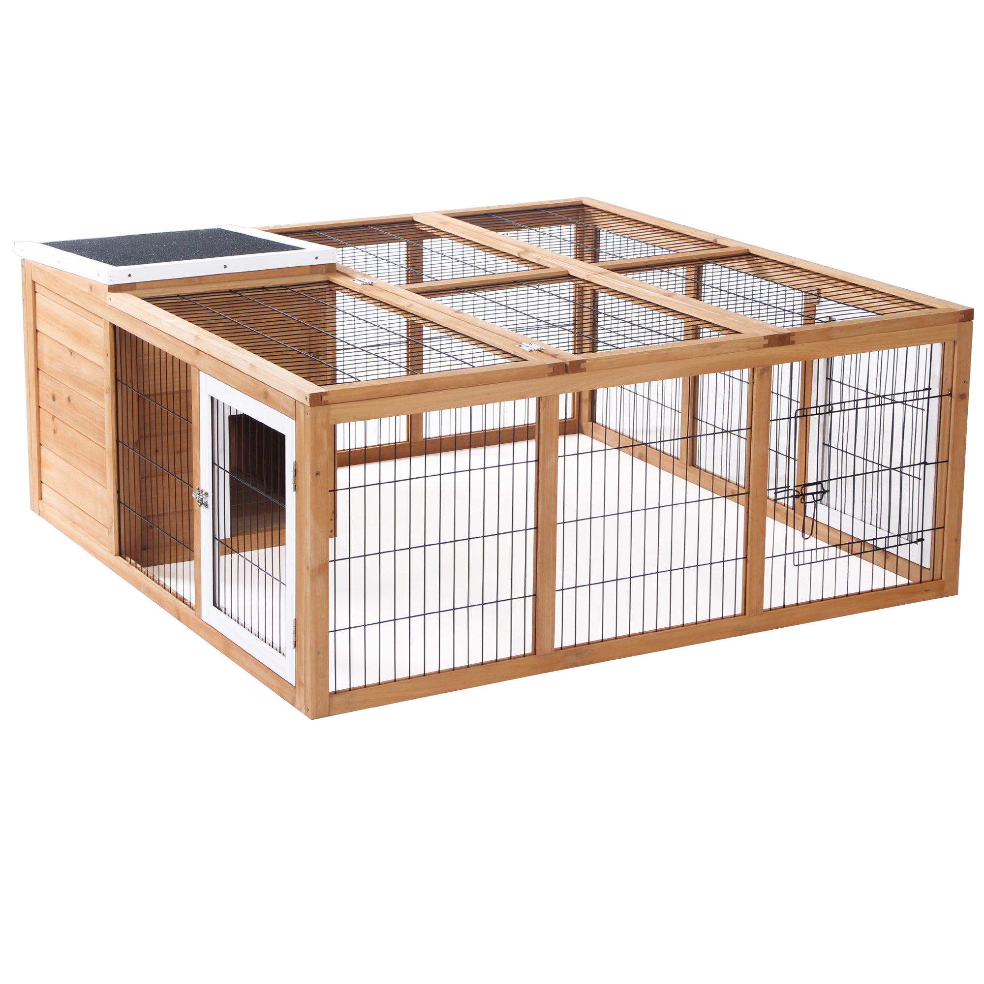 PawHut Rabbit Hutch Outdoor, Guinea Pig House, Bunny Run Cage with Openable Top for 1–2 Rabbits, 123 x 120 x 52cm, Yellow