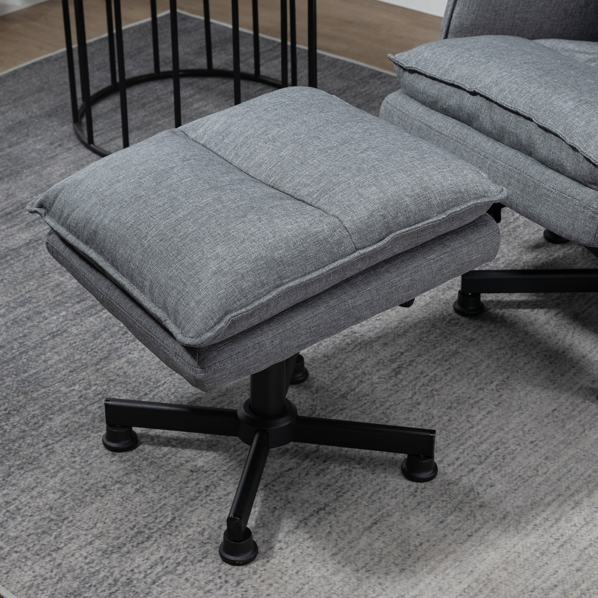 HOMCOM Swivel Recliner Chair and Footstool, Upholstered Massage Recliner Armchair with Remote Control, Timer and Steel Base, Grey - North Peak Garden Furniture