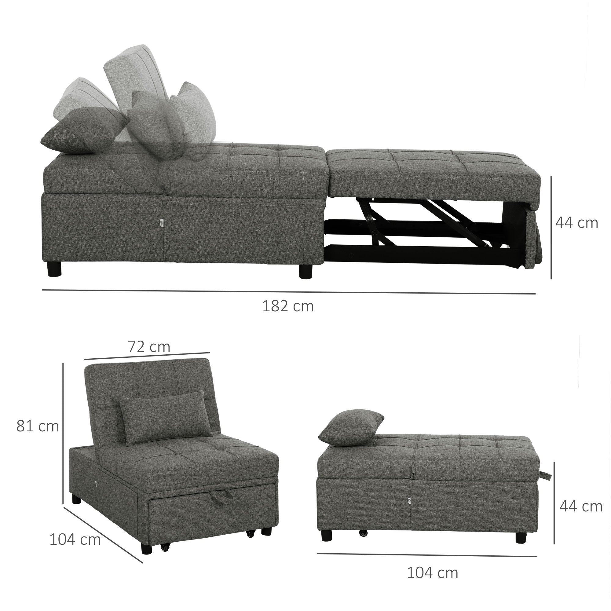 HOMCOM Four-In-One Single Sleeper Chair - Dark Grey - North Peak Garden Furniture