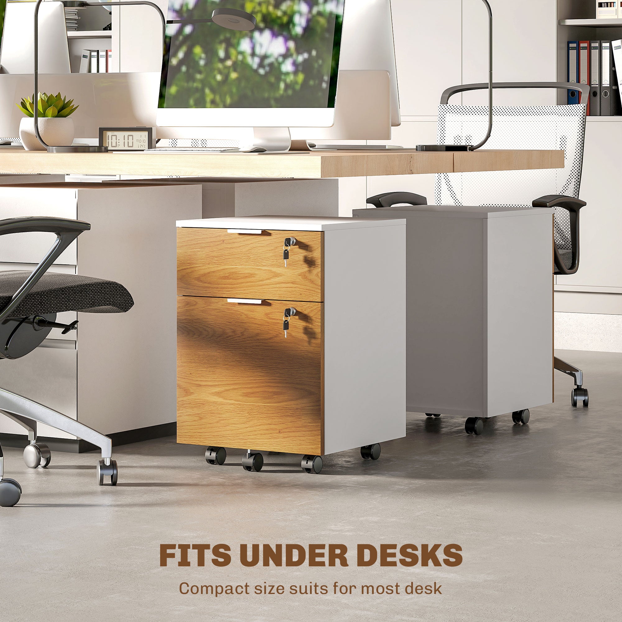 HOMCOM Two-Drawer Lockable Filing Cabinet - Wood Effect - North Peak Garden Furniture