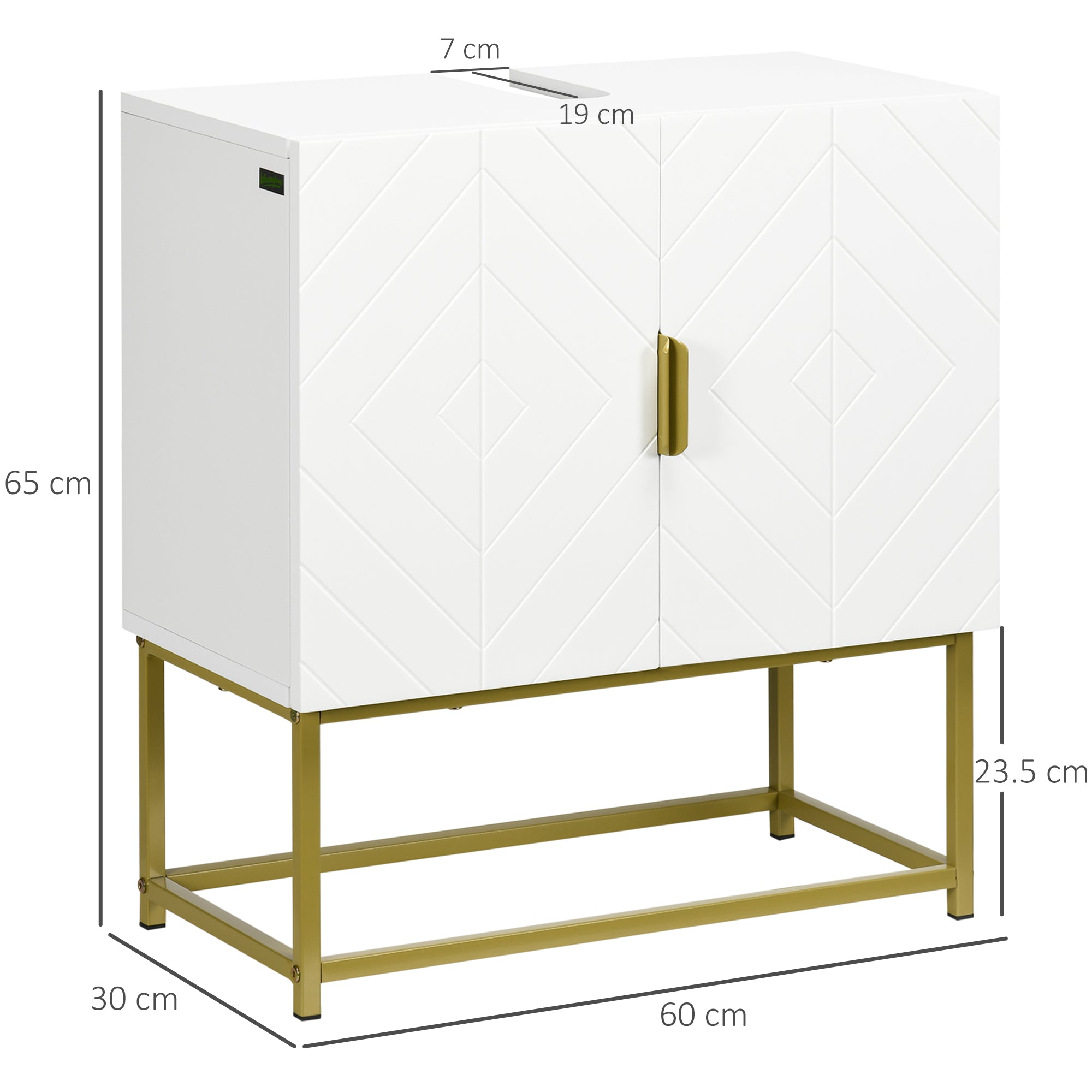 kleankin Bathroom Mirror Cabinet Under Sink Storage Cabinet Basin Cupboard with 2 Doors and Gold Steel Legs - North Peak Garden Furniture