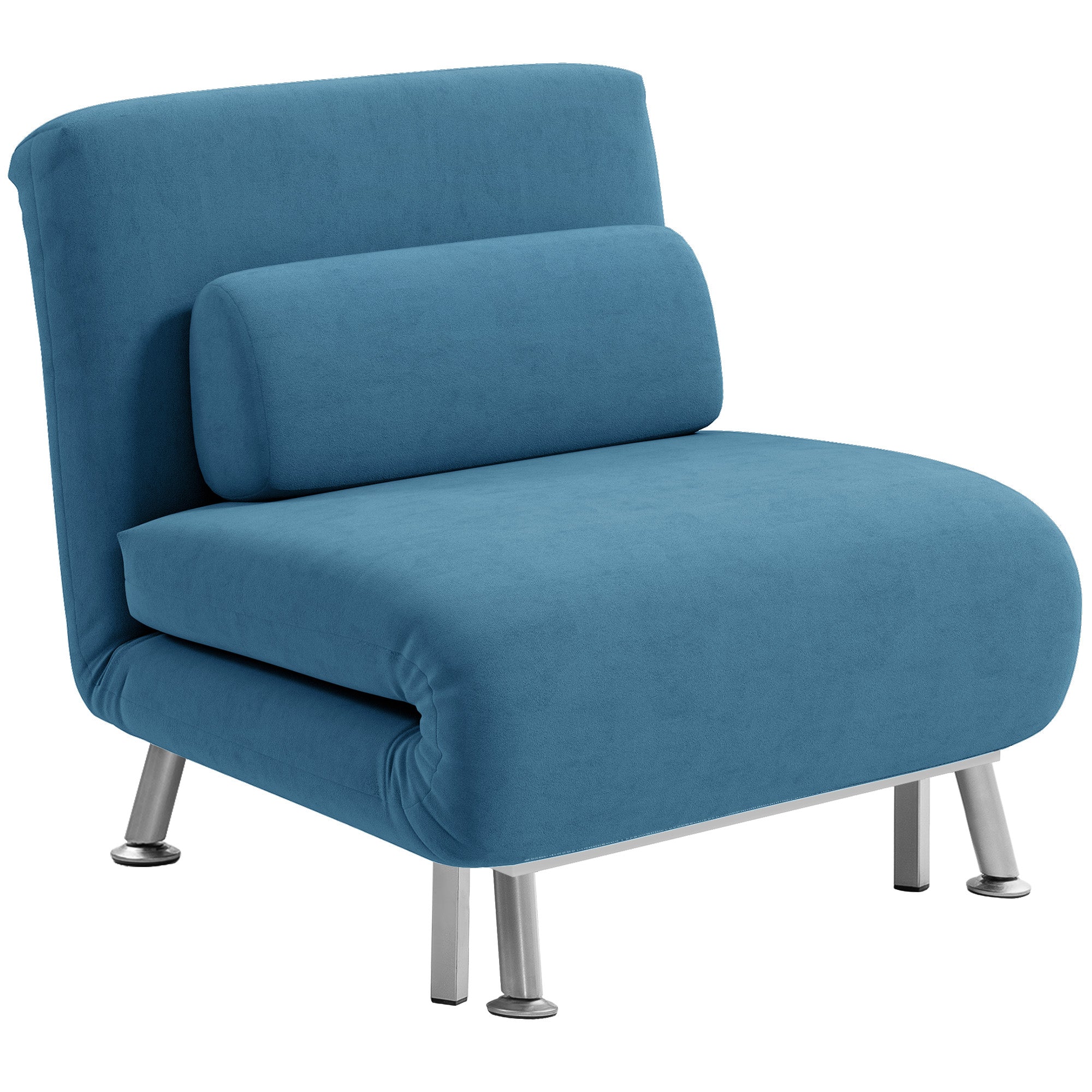 HOMCOM Single Velvet-Feel Sleeper Chair - Blue - North Peak Garden Furniture