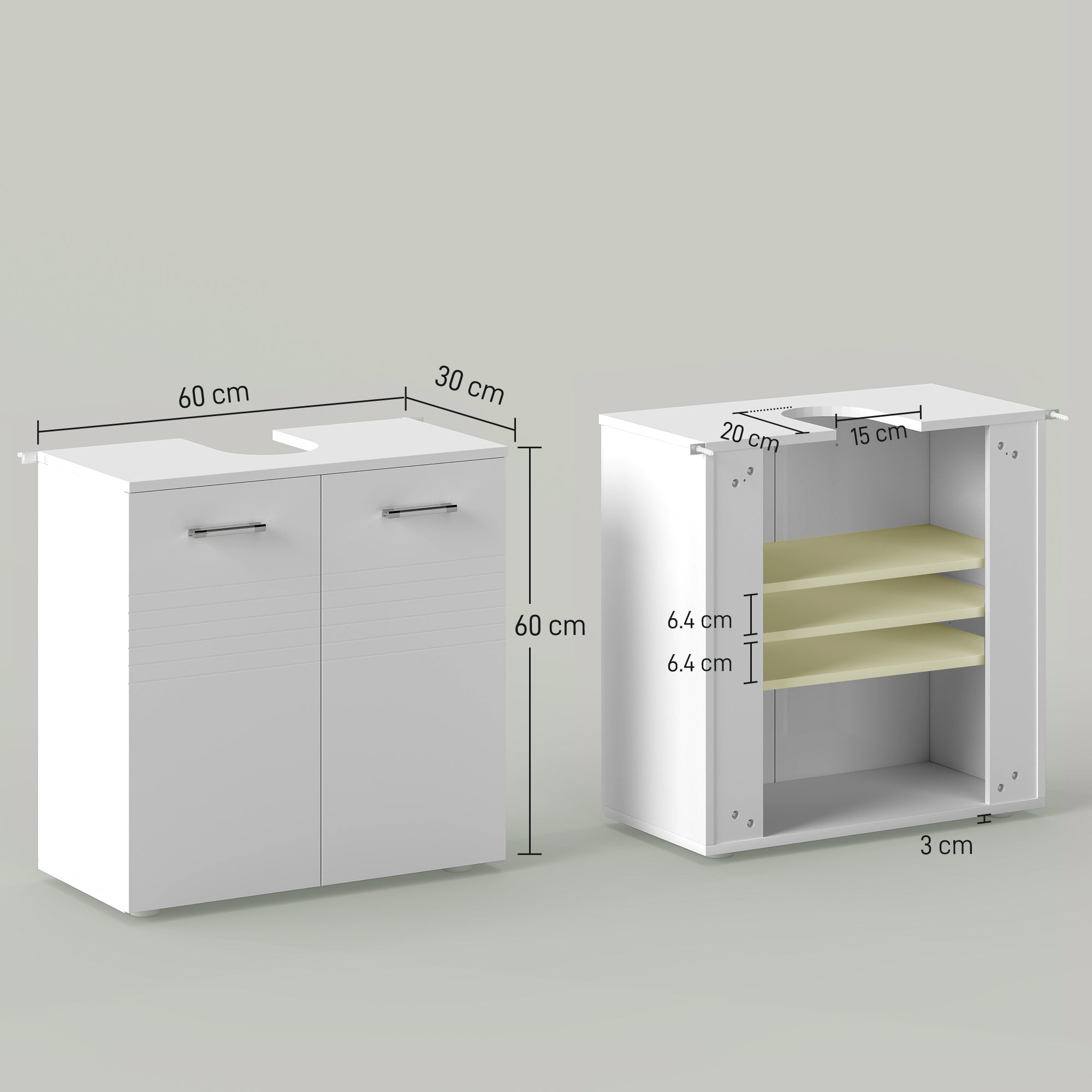 kleankin Under Sink Cabinet, Bathroom Vanity Unit, Pedestal Under Sink Design, Storage Cupboard with Adjustable Shelf, High Gloss, White - North Peak Garden Furniture