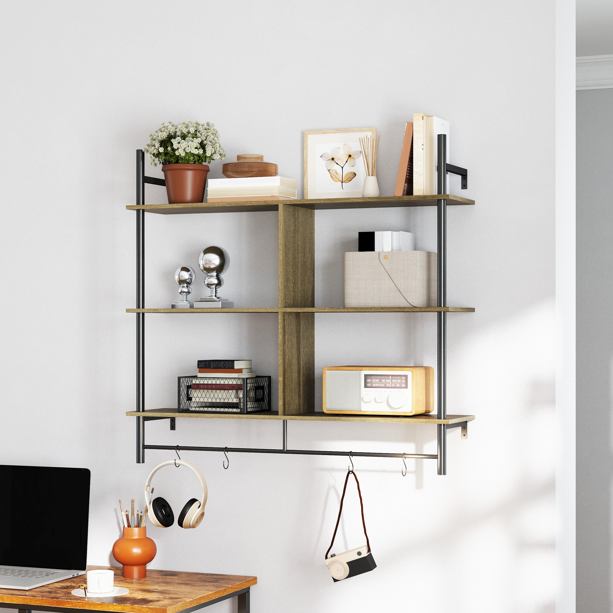 HOMCOM Three-Tier Floating Shelf - Grey Wood Effect - North Peak Garden Furniture