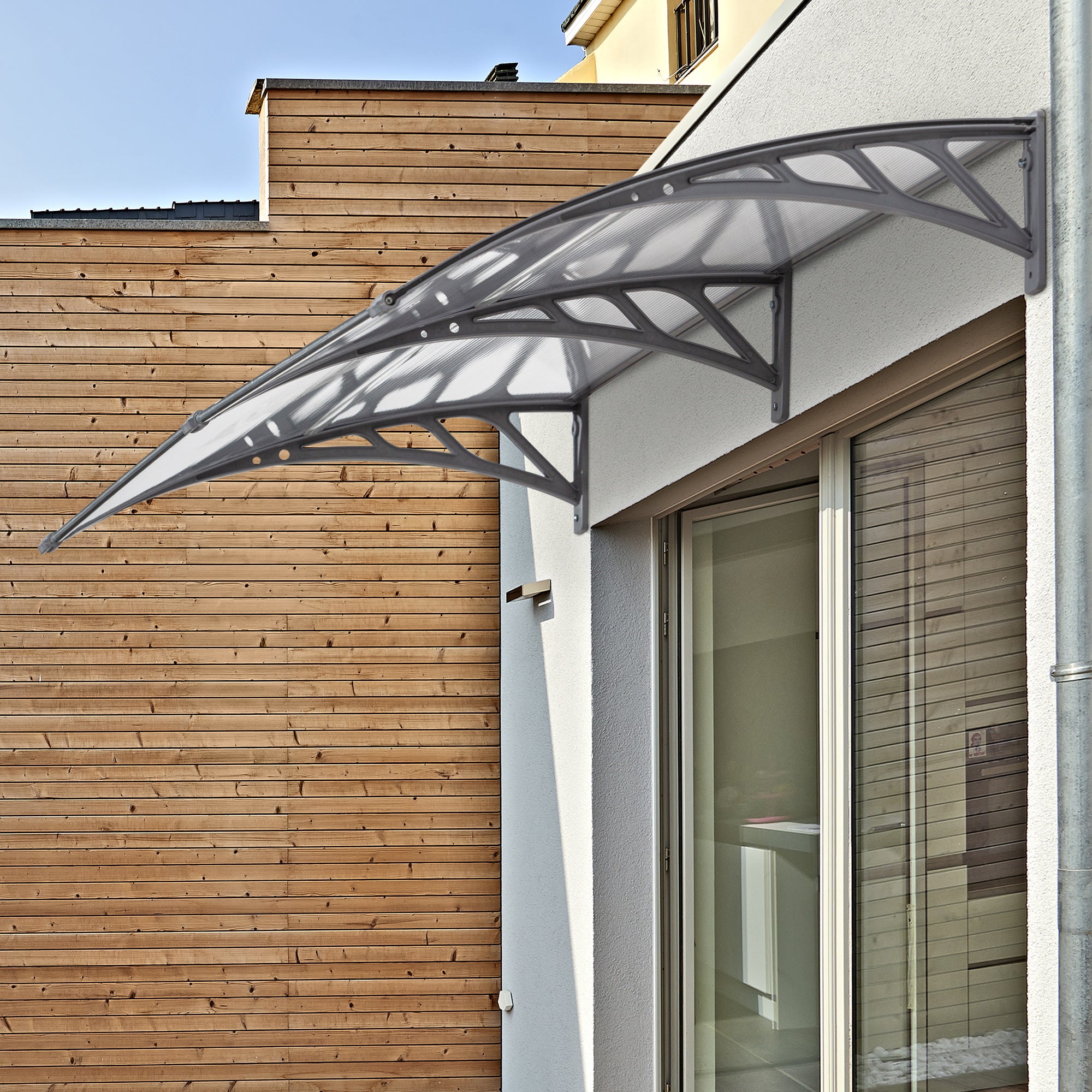 Outsunny Door Canopy Awning Outdoor Window Rain Shelter Cover for Front/Back Door Porch Clear 196 x 75cm - North Peak Garden Furniture