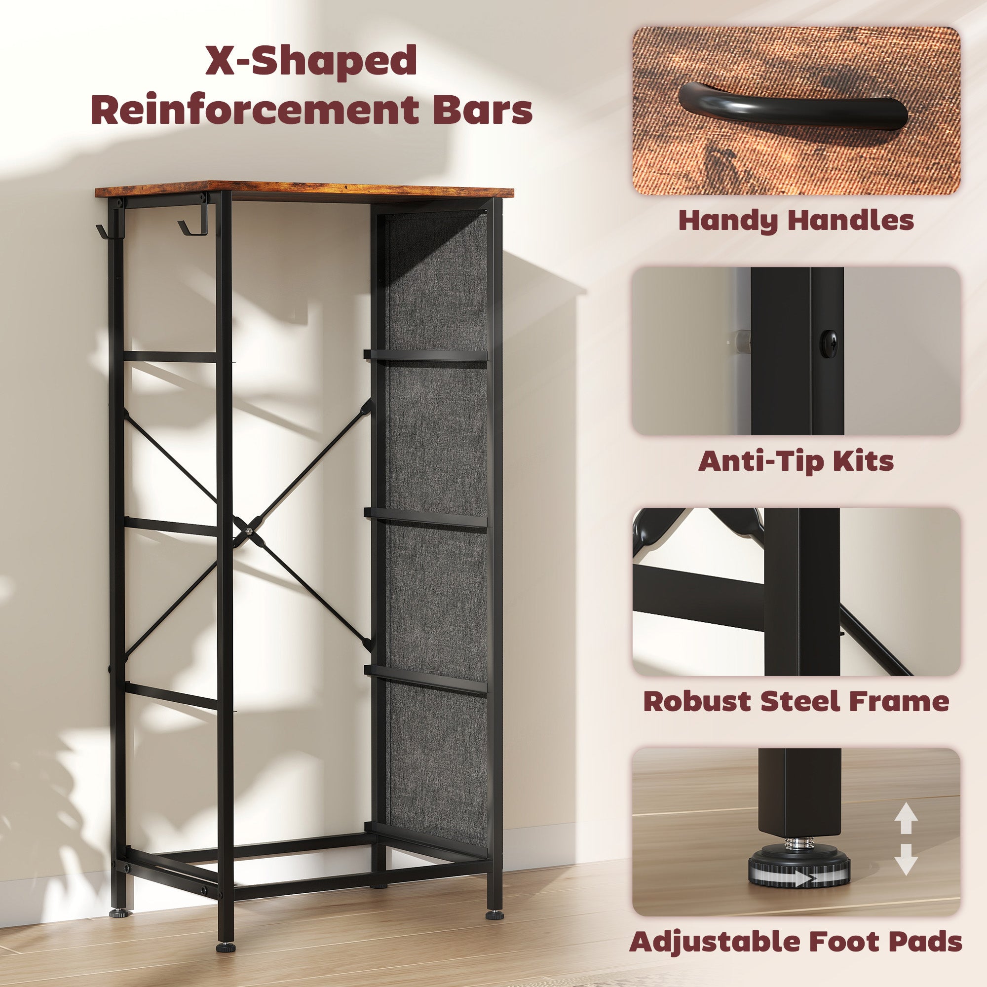 HOMCOM Chest of Four Fabric Drawers - Rustic Brown