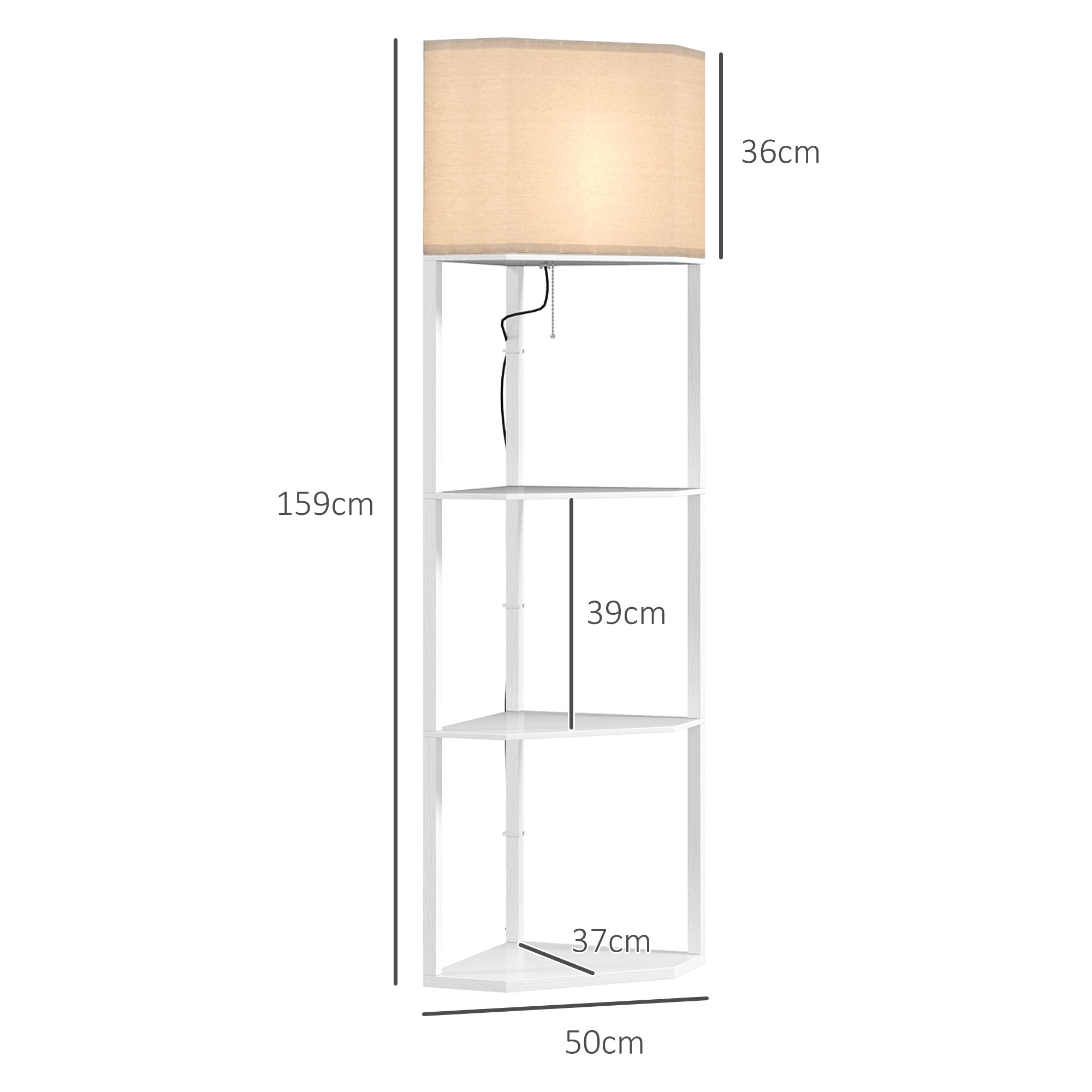 HOMCOM Three-Shelf Corner Floor Lamp - White - North Peak Garden Furniture