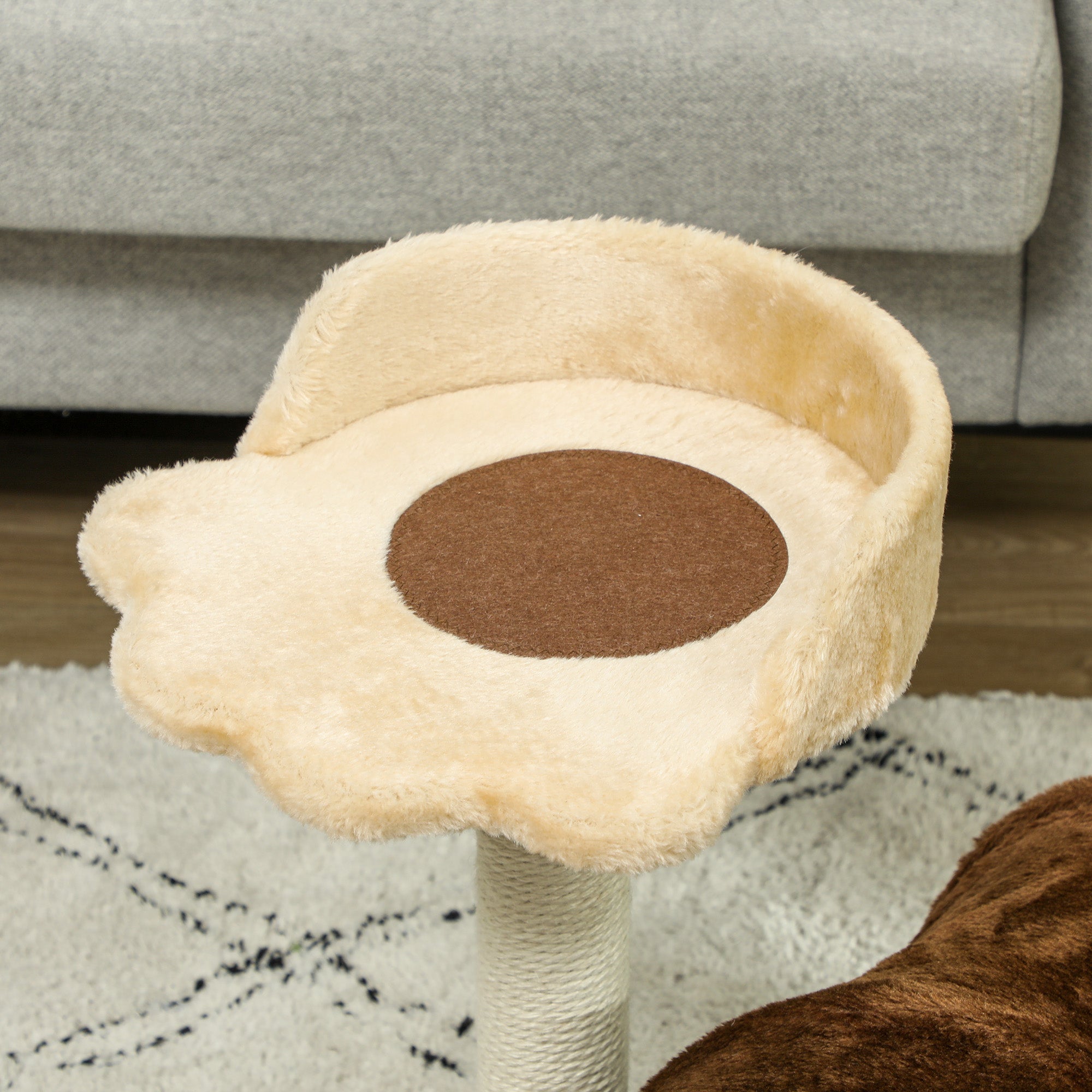 PawHut 47cm Small Cat Tree w/ Scratching Post, Bed, Cat Tunnel, Toy Ball, Dark Brown - North Peak Garden Furniture