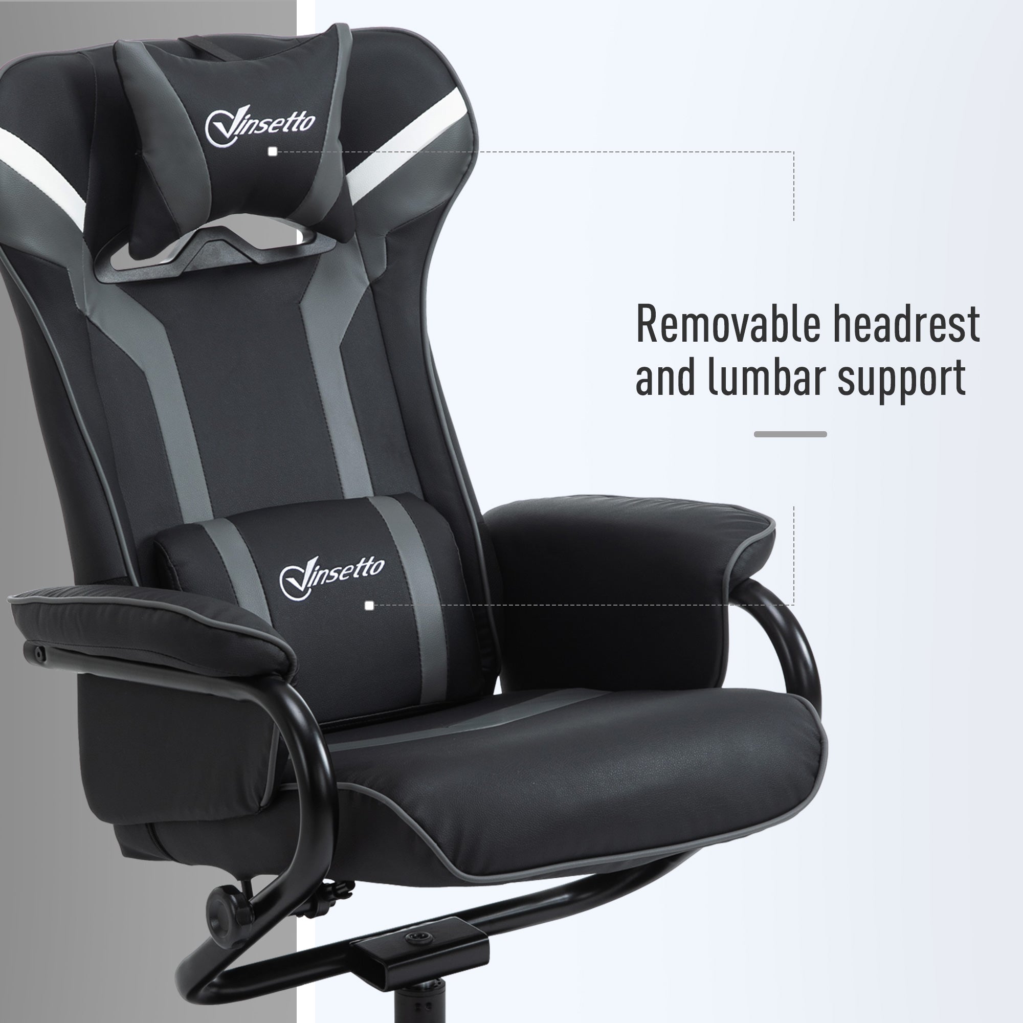 Vinsetto Reclining Chair and Stool Set, Recliner Chair with Headrest, Gaming Chair with Lumbar Support, Pedestal Base for Home Office, Grey - North Peak Garden Furniture