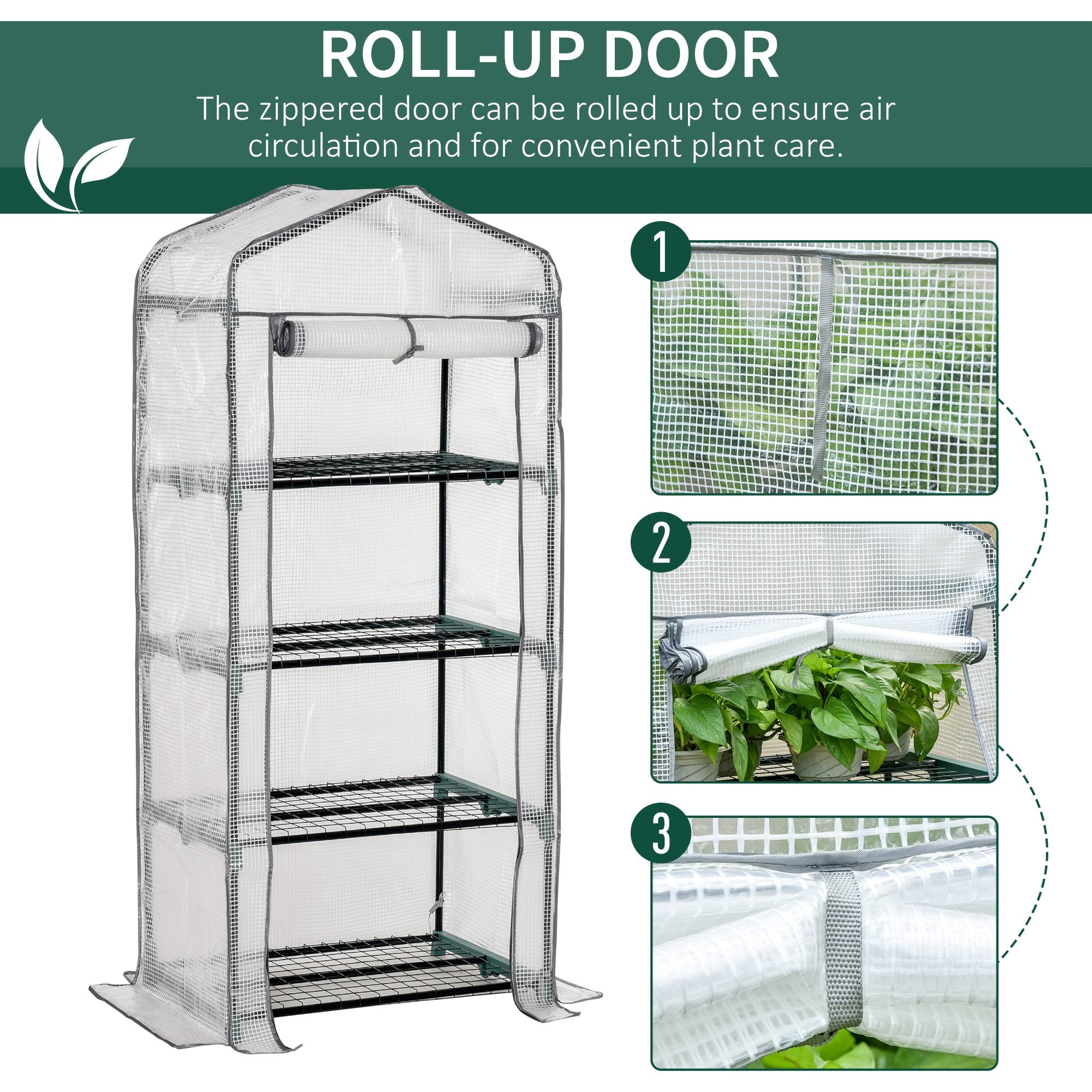 Outsunny 4 Tiers Mini Portable Greenhouse Compact Plant Grow Shed Metal Frame PE Cover 160H x 70L x 50Wcm - North Peak Garden Furniture