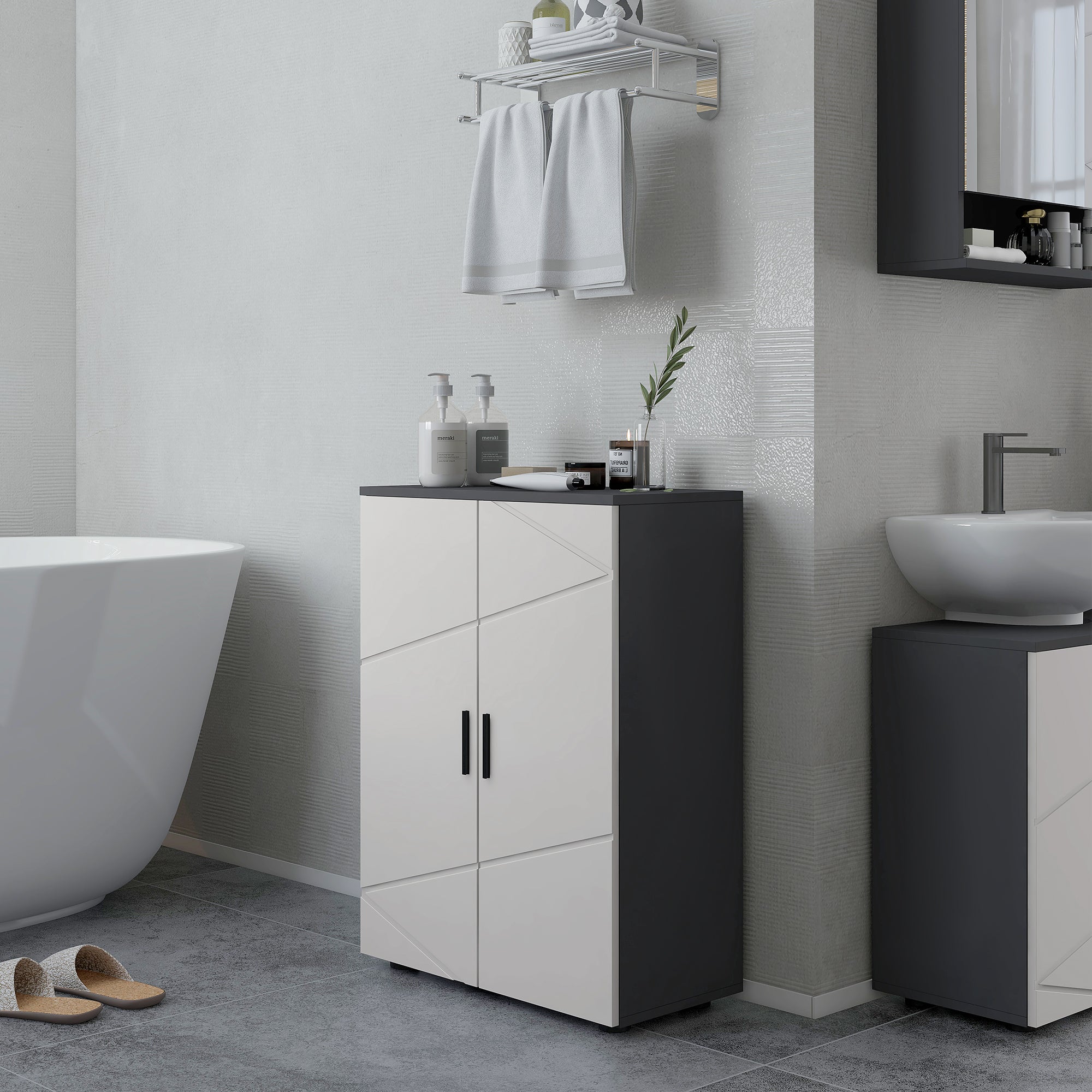 kleankin Small Bathroom Cabinet, Bathroom Storage Cabinet with 2-Doors Cupboard, 2 Adjustable Shelves and Soft Close Mechanism, Grey - North Peak Garden Furniture