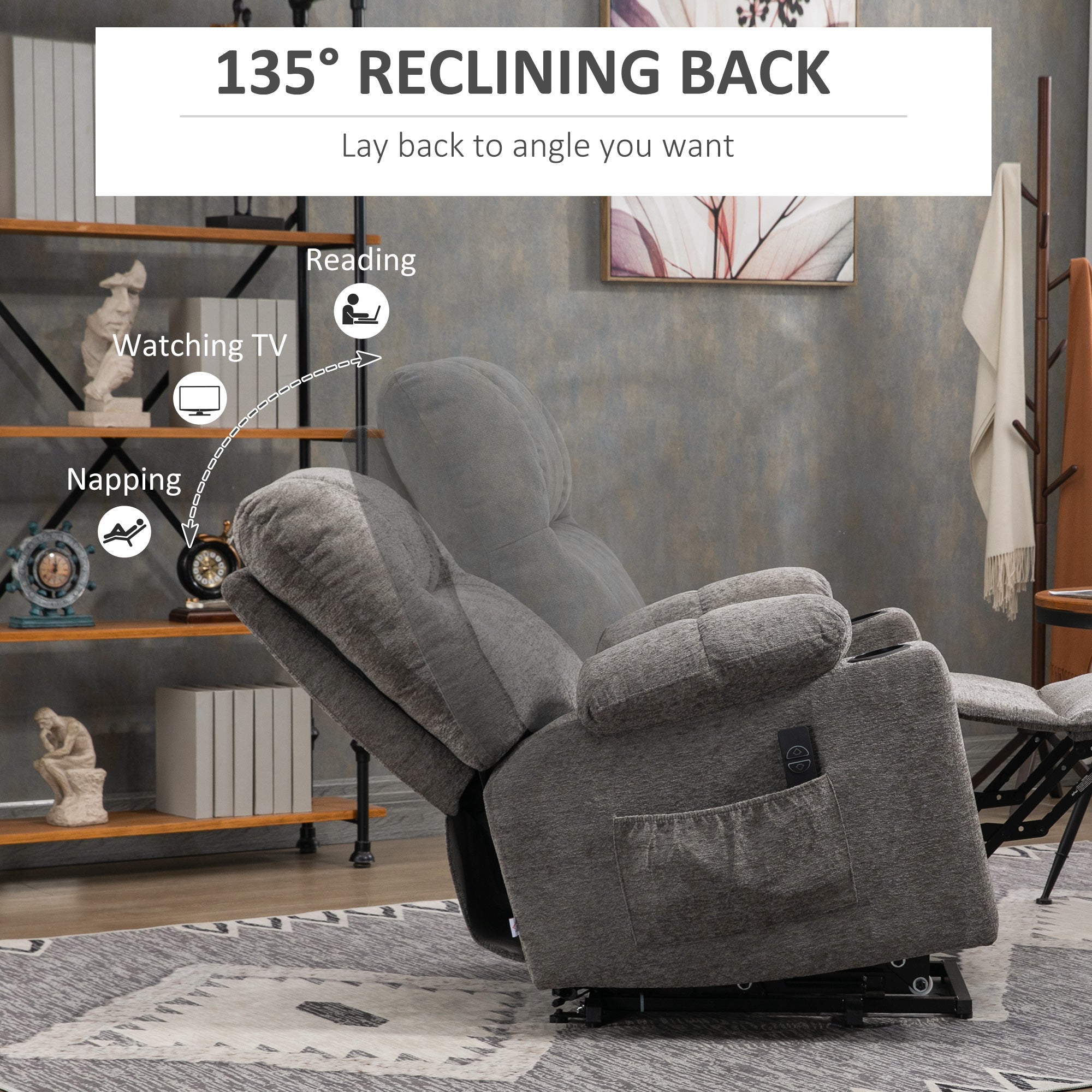 HOMCOM Electric Riser and Recliner Chair for Elderly, Power Lift Recliner Chair with Remote Control, Grey - North Peak Garden Furniture