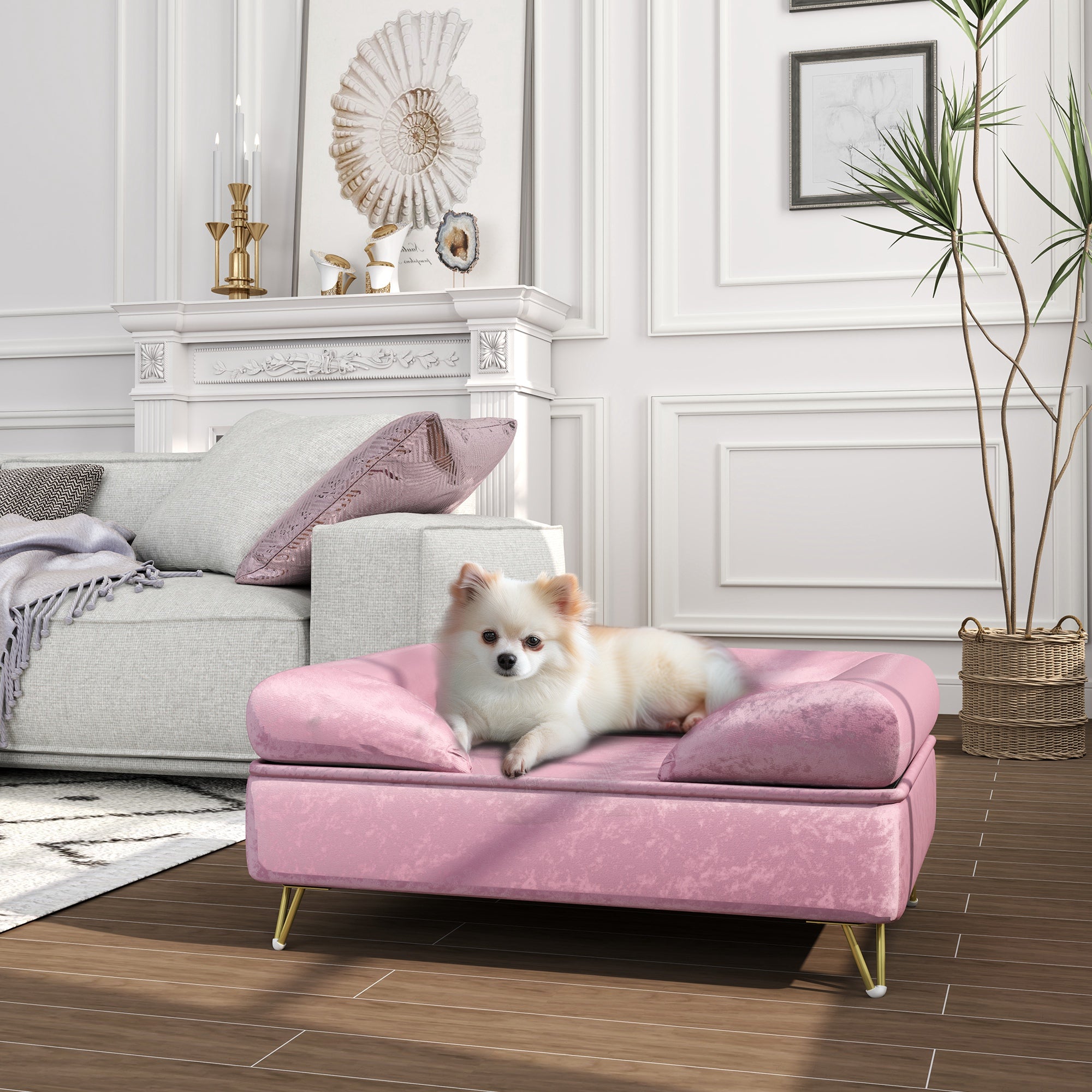 PawHut Cat Sofa Pet Couch w/ Removable Backrest, Soft Cushion, Washable Cover, for Small and Medium Sized Dogs, Pink - North Peak Garden Furniture