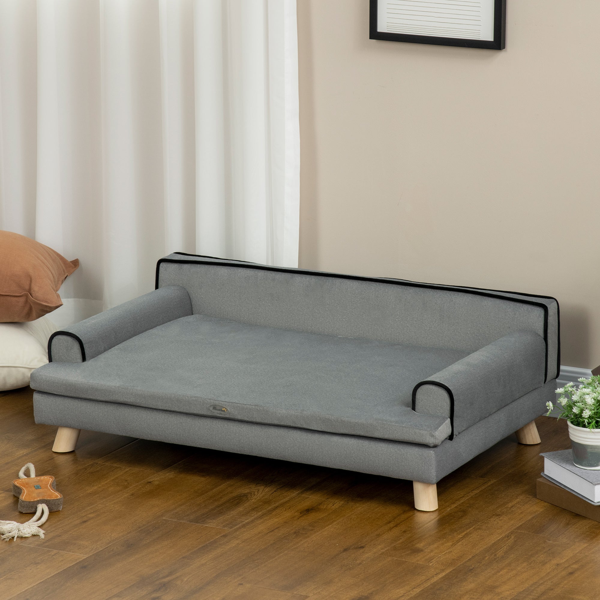 PawHut Dog Sofa, with Wooden Legs, Water-Resistant Fabric, for Medium & Large Dogs - Grey - North Peak Garden Furniture
