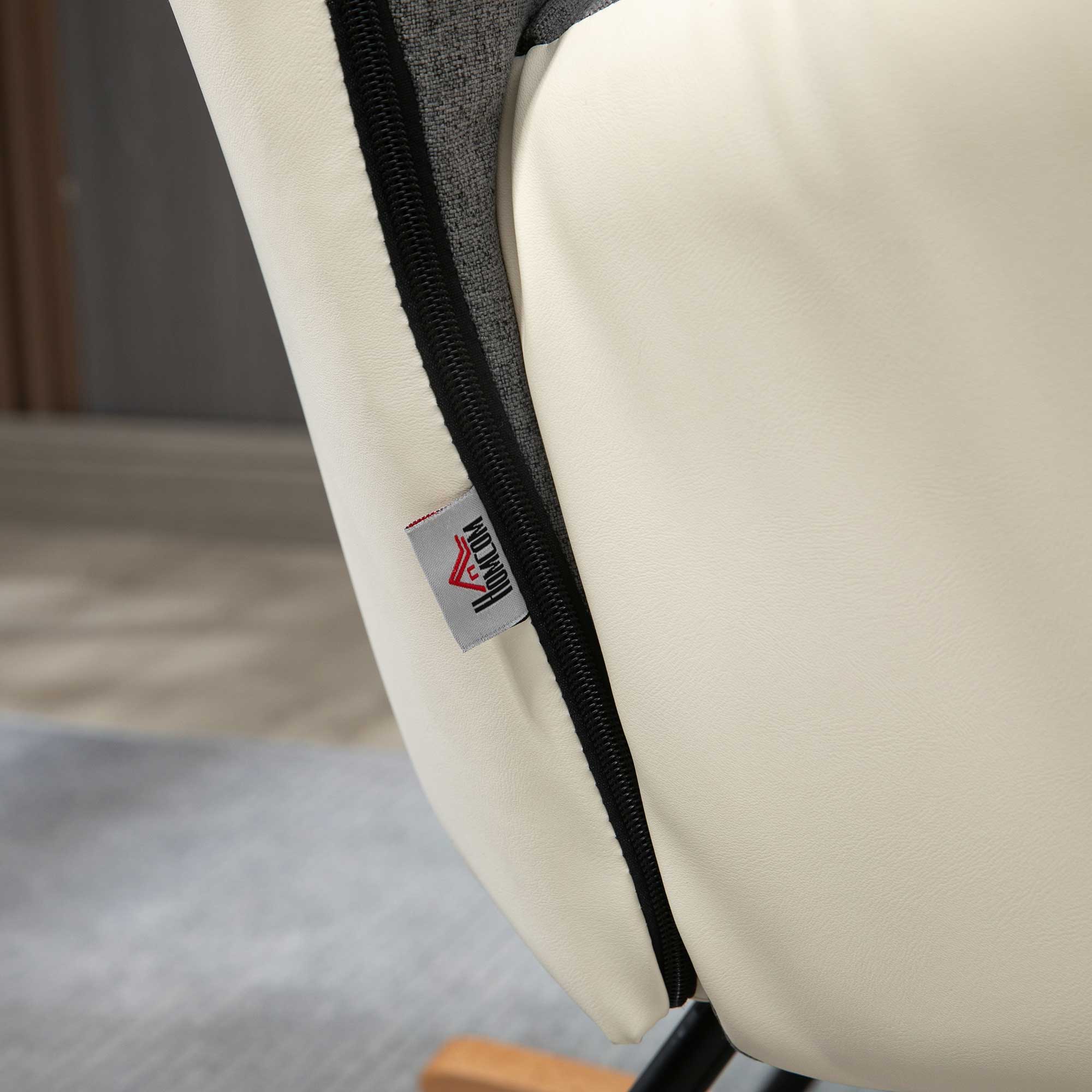 HOMCOM Soft Padded Rocking Wingback Armchair, with Wooden Legs - Grey/Cream - North Peak Garden Furniture