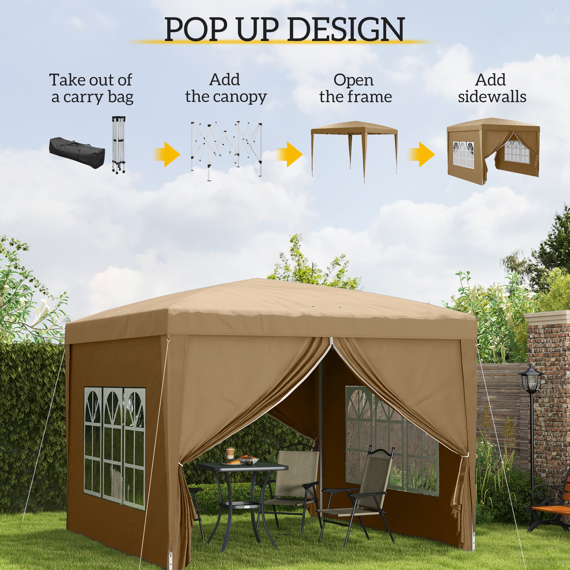 Outsunny 3 x 3(m) Pop Up Gazebo - Khaki - North Peak Garden Furniture