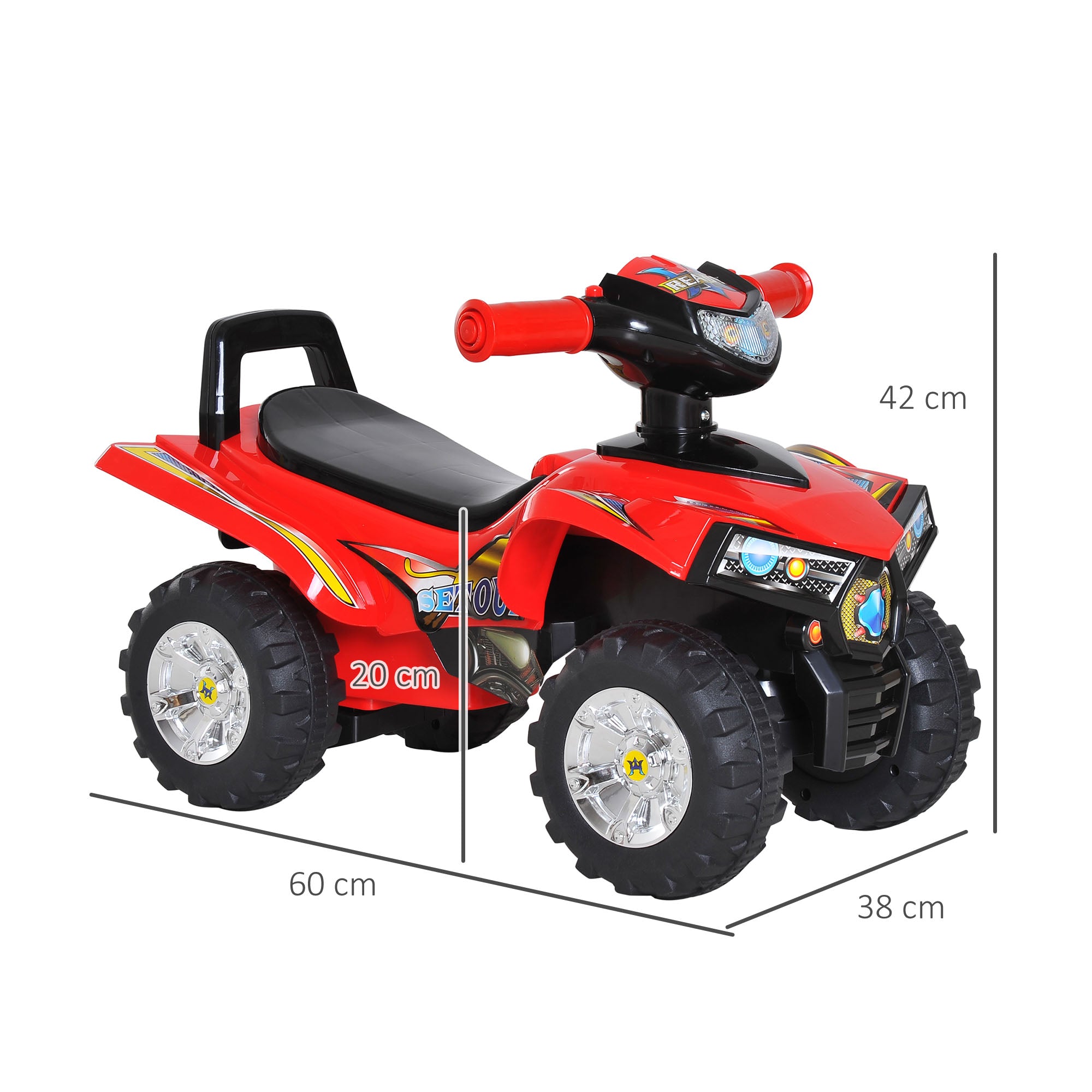 HOMCOM Kids Children Ride-on Toy Off Road Style Quad Bike Racing Car NO POWER 4 Wheels Horn Music Red - North Peak Garden Furniture