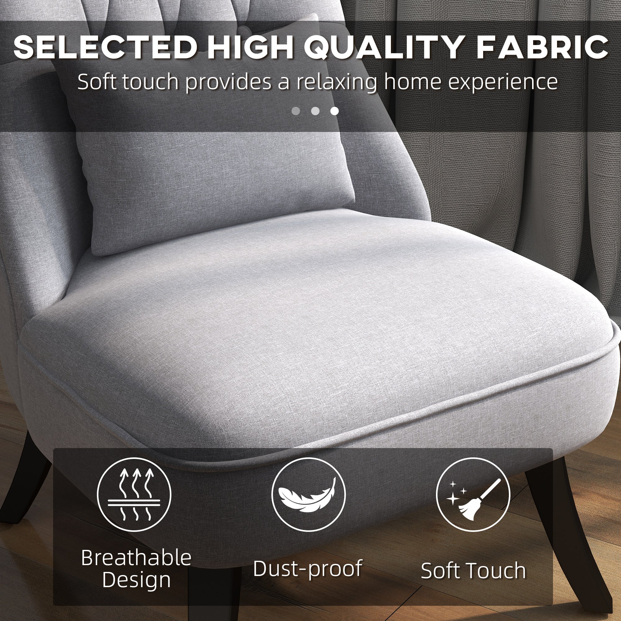 HOMCOM Fabric Single Sofa, Tub Chair, Upholstered Bedroom Chair with Pillow, Solid Wood Leg for Home, Living Room, Dining Room, Set of 2, Grey - North Peak Garden Furniture