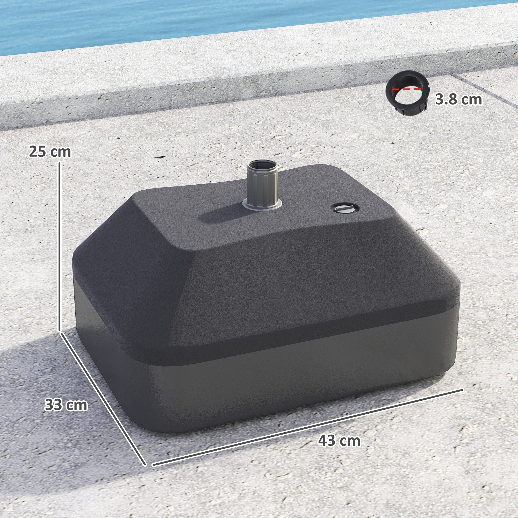 Outsunny Fillable Garden Parasol Base, Heavy Duty Parasol Base Stand Outdoor Umbrella Stand, Filled Up to 24kg with Stand or 20kg with Water, Sun Umbrella Base for 38 mm Poles, Black - North Peak Garden Furniture