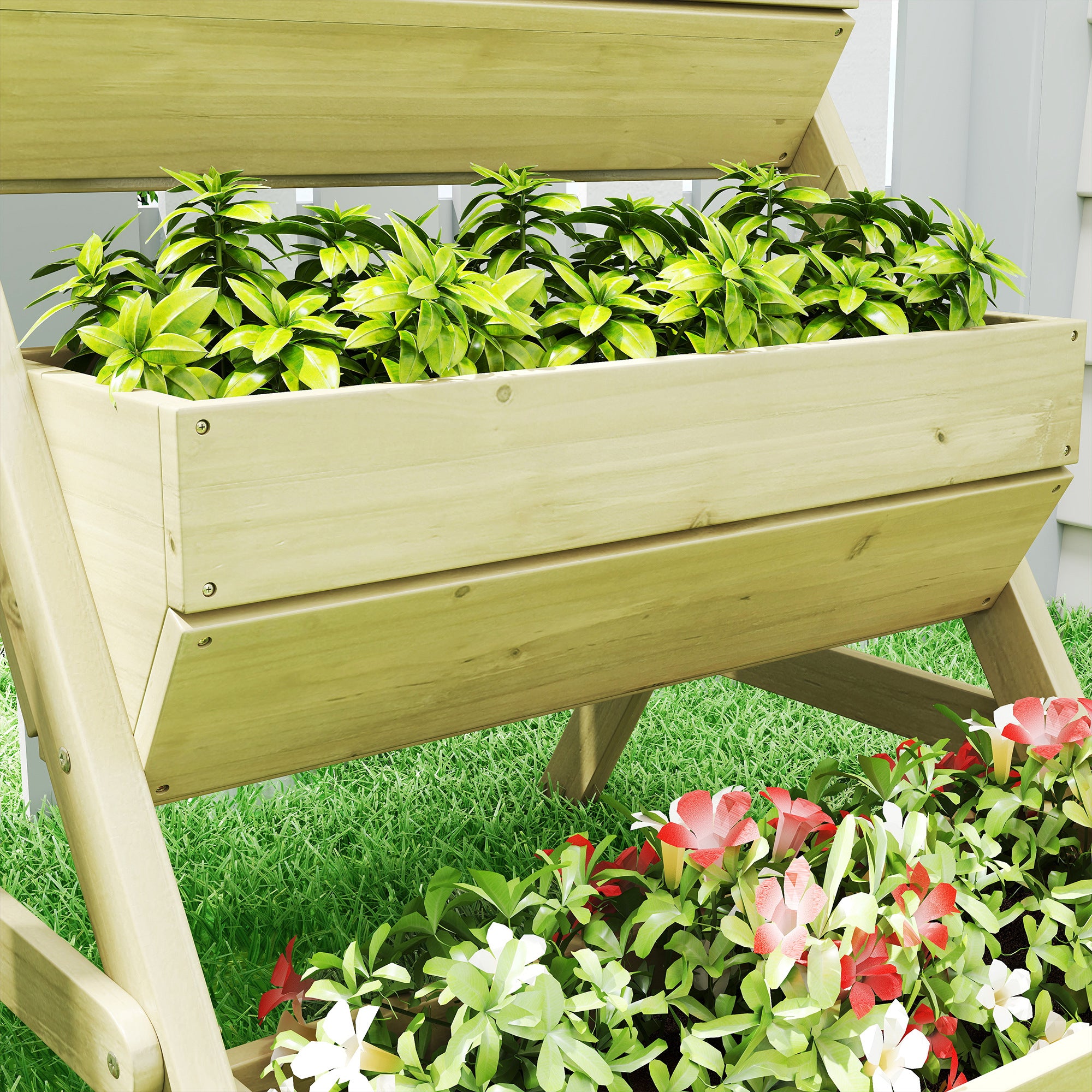 Outsunny 3 Tier Raised Garden Bed Wooden Elevated Planter Box Kit, 66L for Flower, Vegetable, Herb, 65x75x78cm, Green