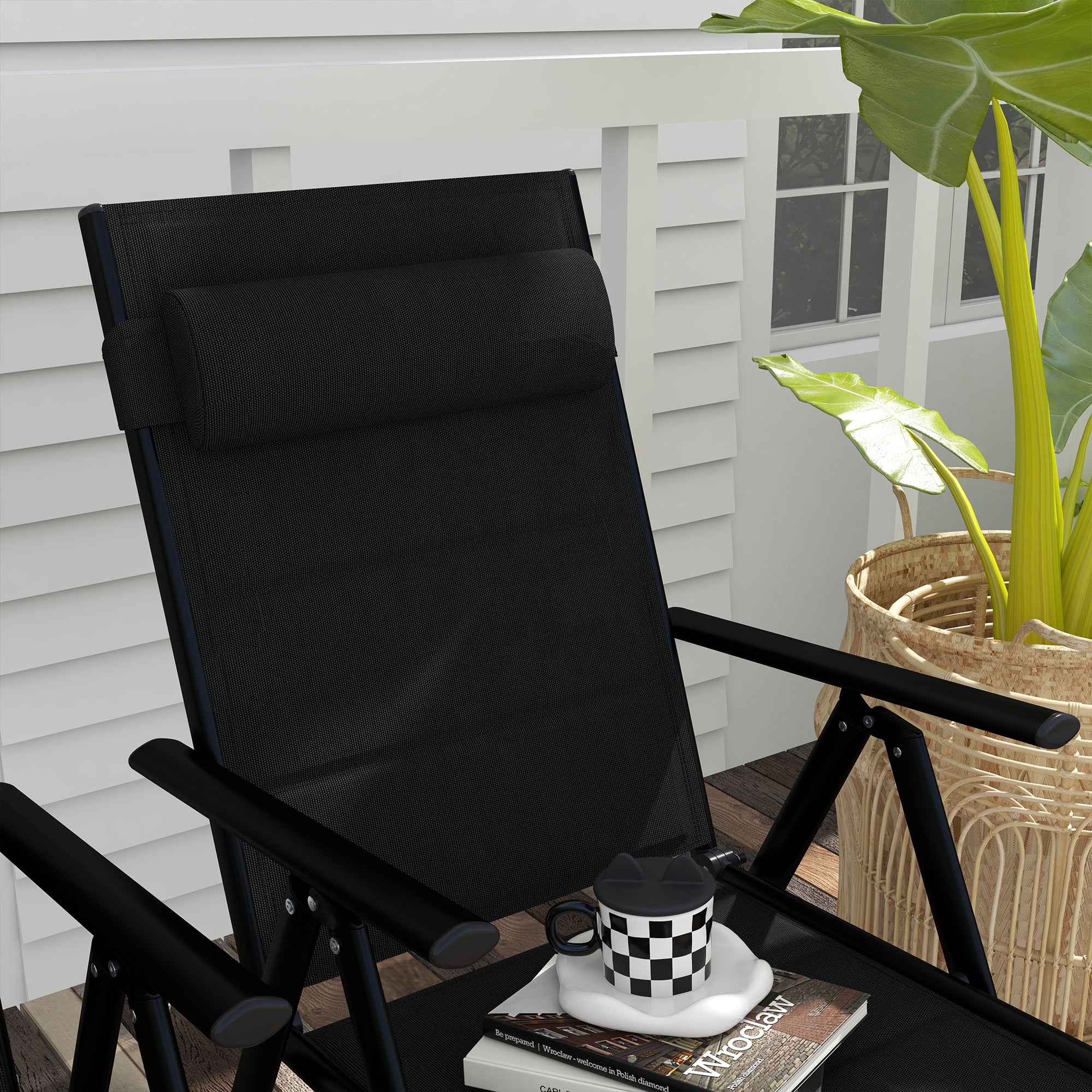 Outsunny Set of Two Padded Garden Chairs - Black