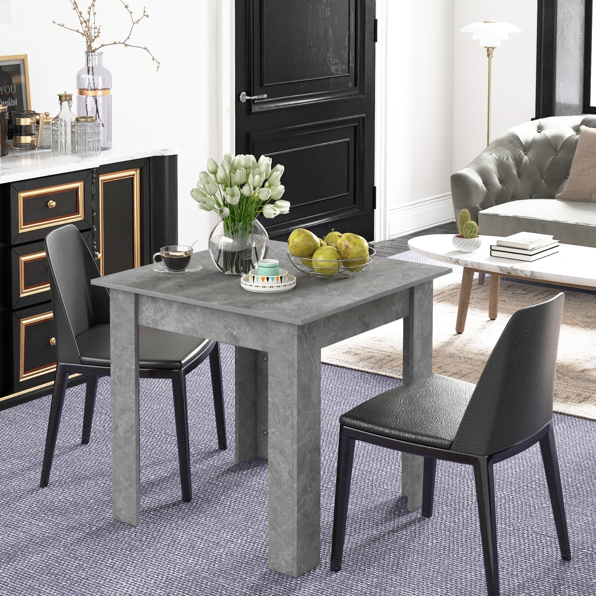 HOMCOM Square Dining Table, Modern Dining Room Table with Faux Cement Effect, Space Saving Small Dining Table - North Peak Garden Furniture
