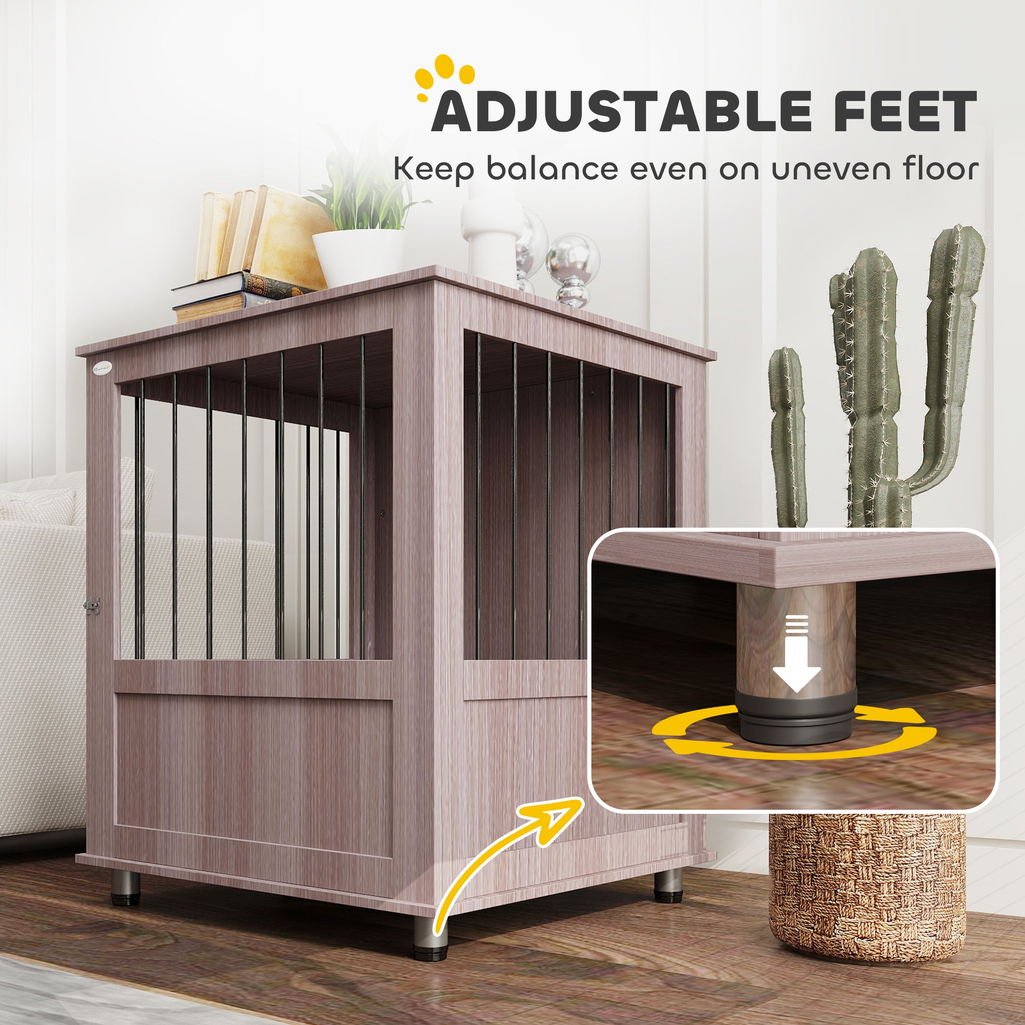 PawHut Dog Crate Table for Medium and Large Dogs with Magnetic Door for Indoor Use, 60 x 55 x 70 cm, Purple - North Peak Garden Furniture