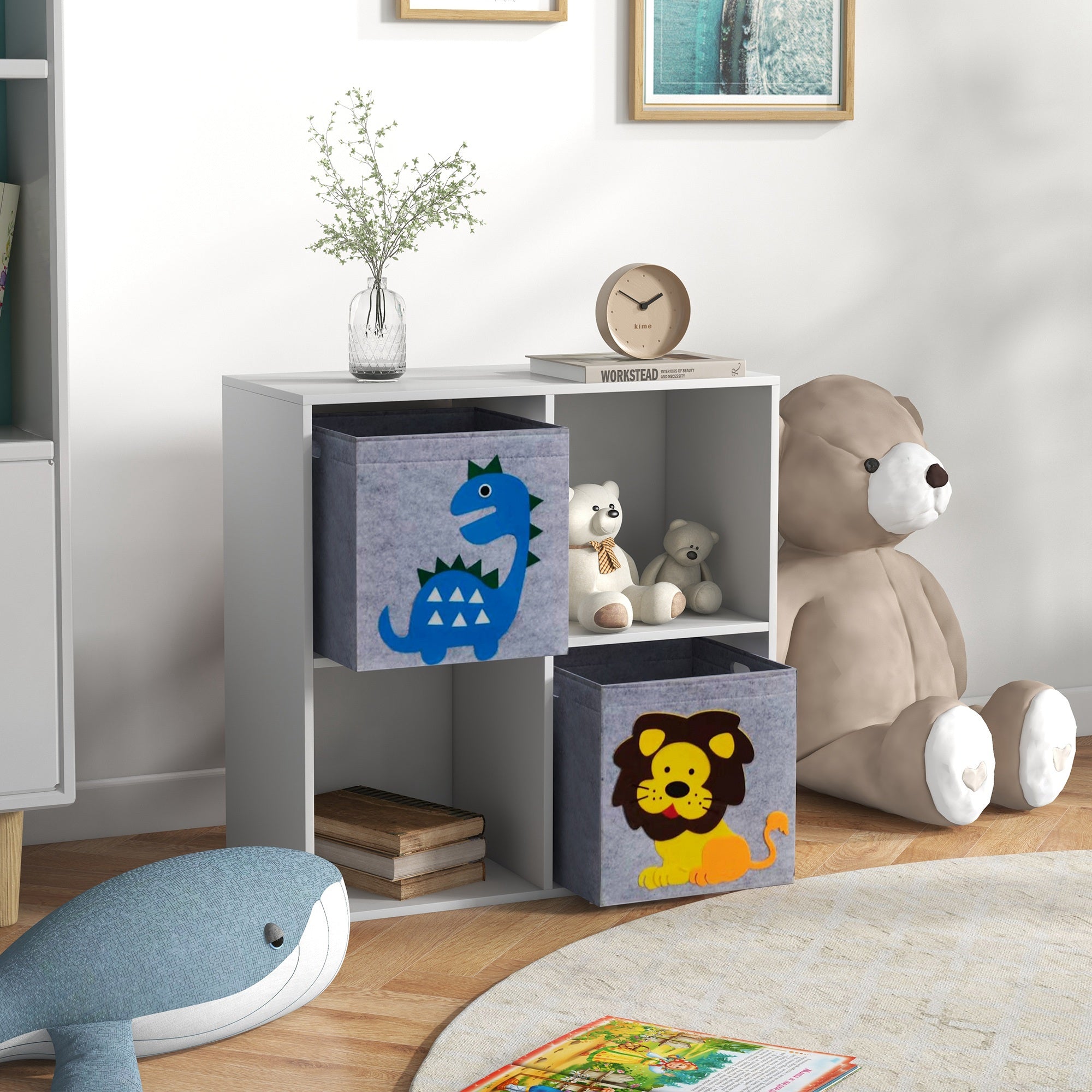ZONEKIZ Kids Toy Box with Two Non-Woven Fabric Drawers, 61.8 x 29.9 x 61.8cm - White - North Peak Garden Furniture