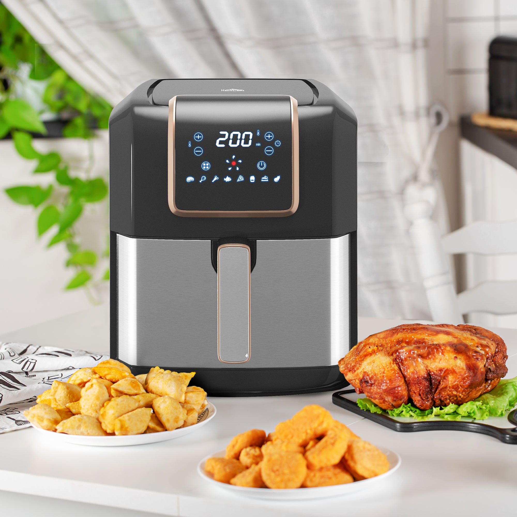 HOMCOM 6.5L Single Basket Air Fryer, 80-200°C Temperature, Black and Gold Tone - North Peak Garden Furniture