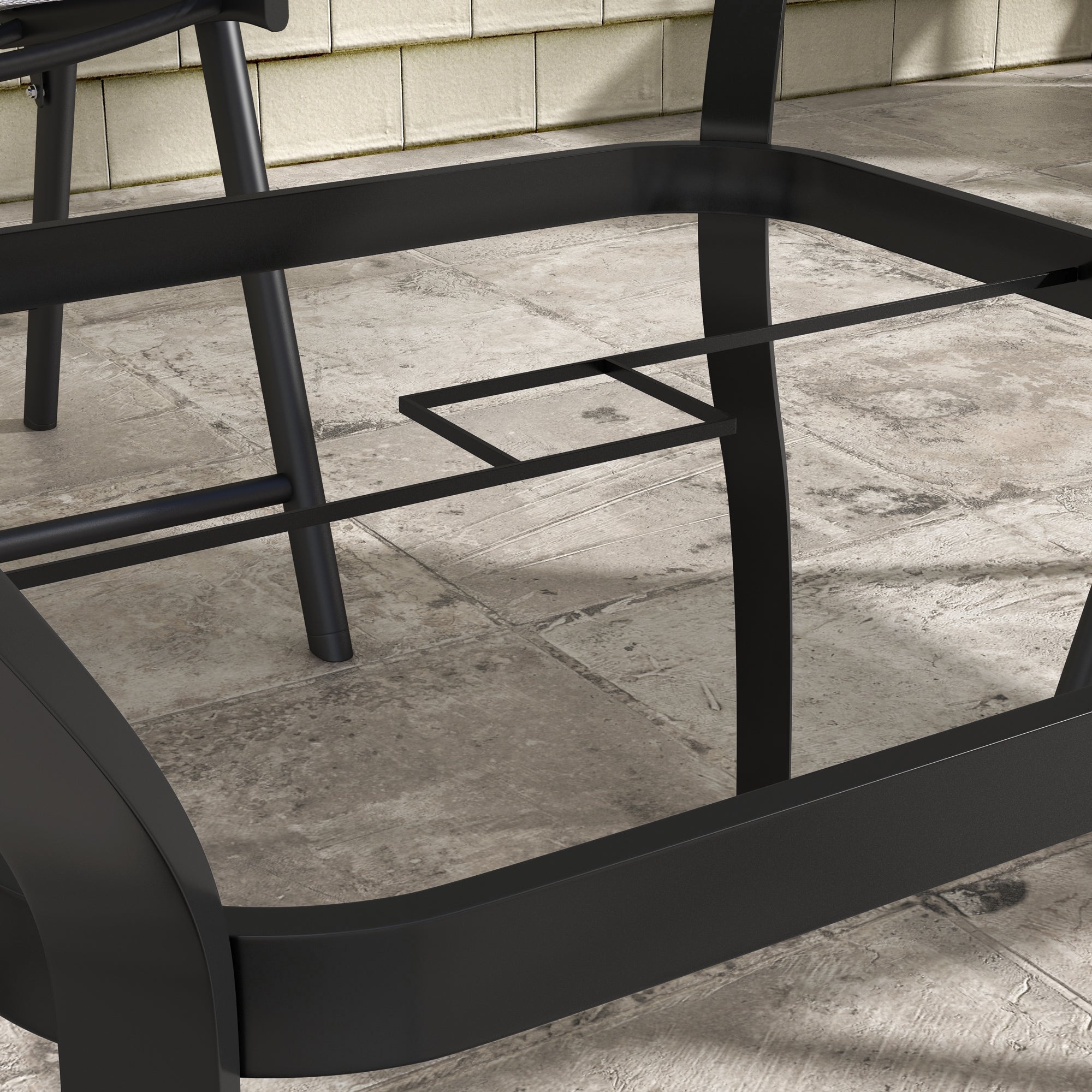 Outsunny Four-Seater Steel Garden Table, with Parasol Hole - Grey/Black - North Peak Garden Furniture