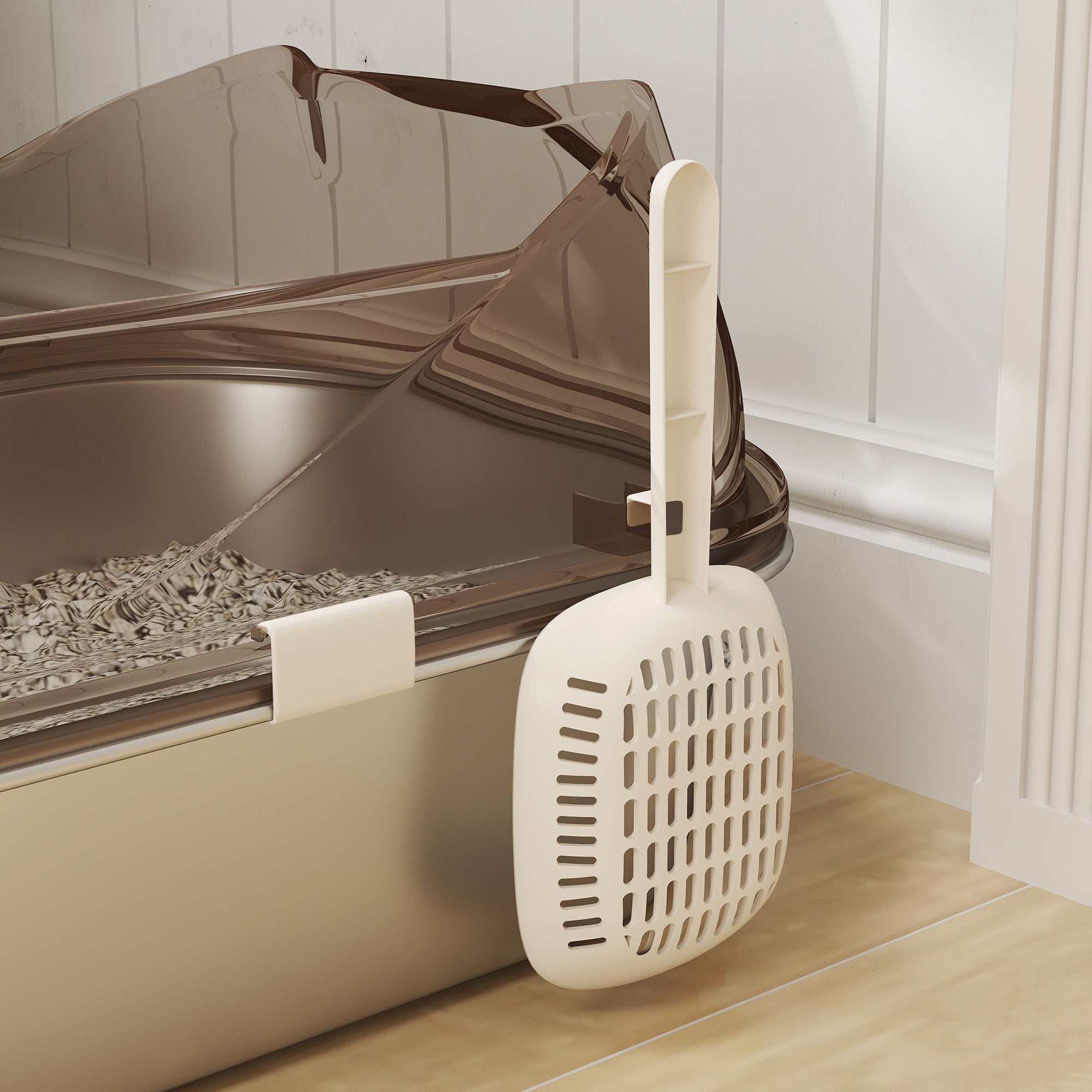 PawHut Stainless Steel Litter Box with Lid, High Wall Sided Enclosure, Pedal, Scoop, Non-Sticky, Anti-Leakage, Easy Cleaning - North Peak Garden Furniture