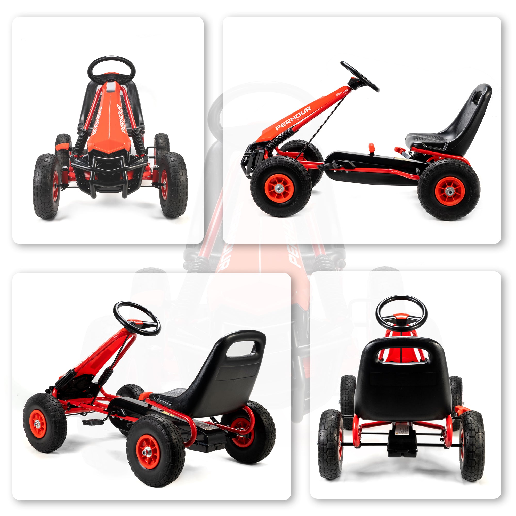 AIYAPLAY Kids Pedal Go Kart with Adjustable Seat, EVA Tyres, Manual Clutch, Brake, Go Kart for Kids 3-8 Years, Red