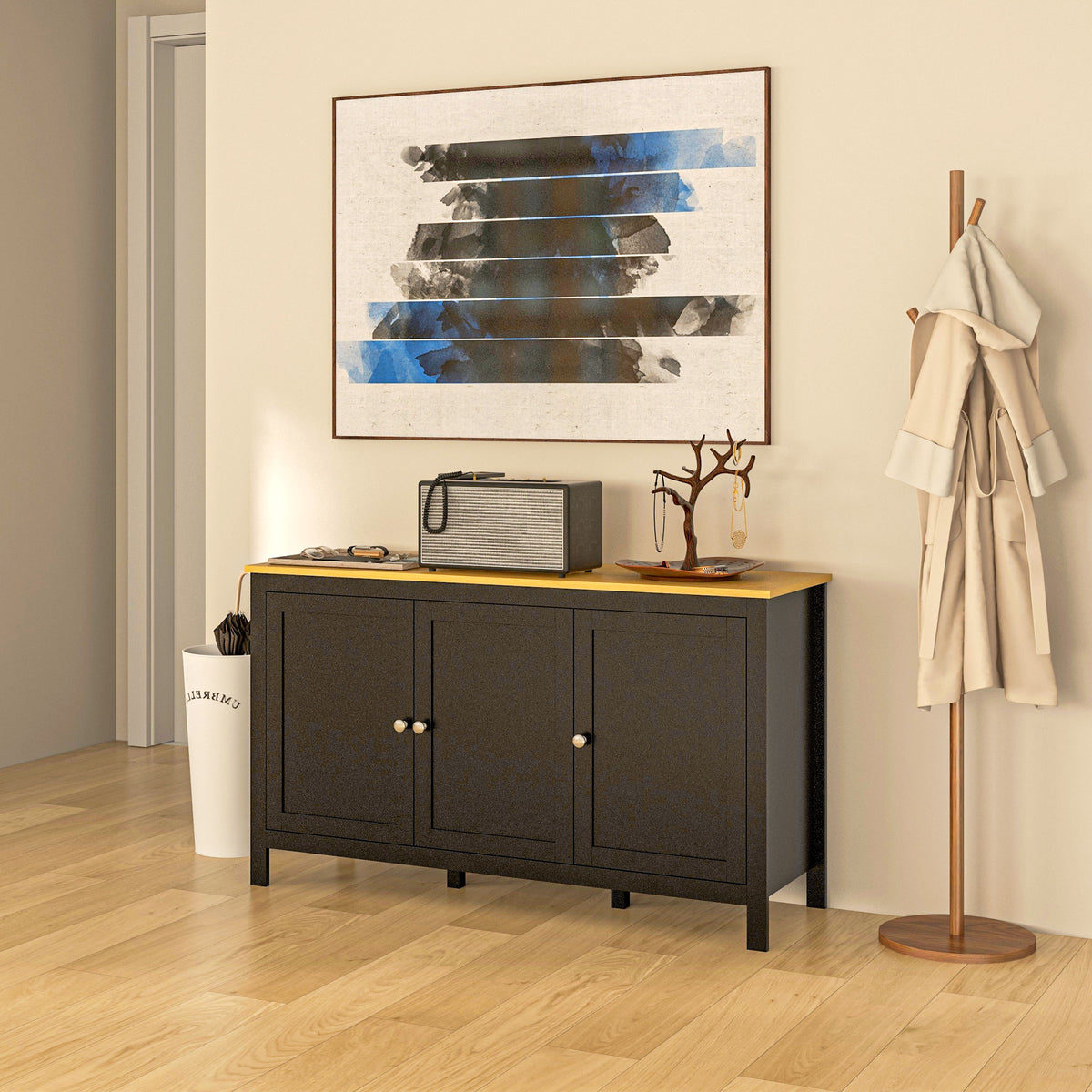HOMCOM Sideboard, Buffet Cabinet with Doors and Adjustable Shelves for Living Room, Entryway, Black and Natural