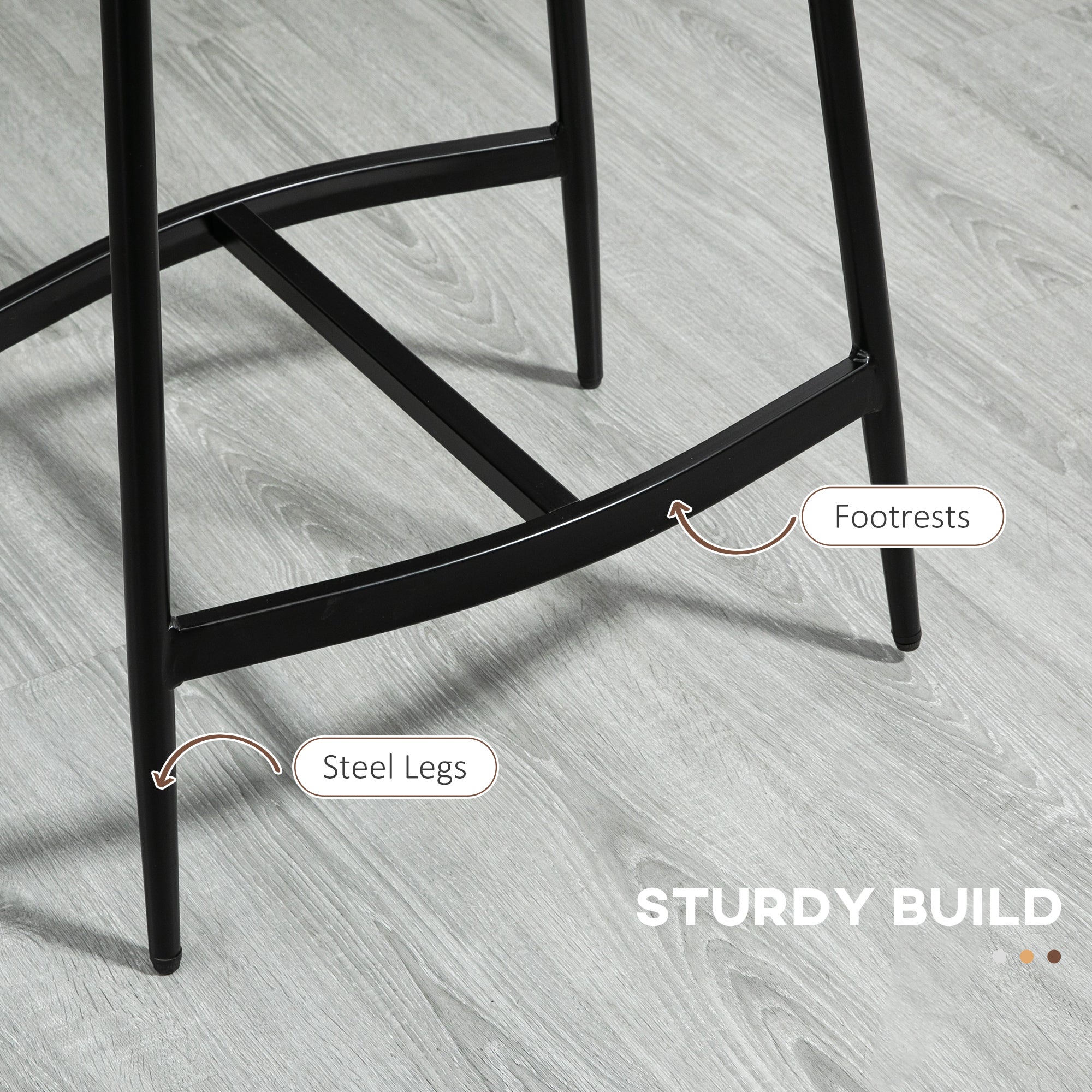 HOMCOM Breakfast Bar Stools Set of 2, Microfibre Upholstered Barstools, Industrial Bar Chairs with Curved Seat and Steel Frame for Dining Room, Kitchen, Brown - North Peak Garden Furniture