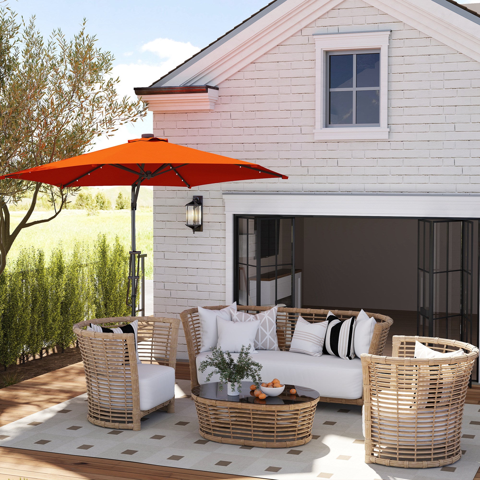 Outsunny 3(m) Garden Parasol Cantilever Umbrella with Solar LED - Orange - North Peak Garden Furniture