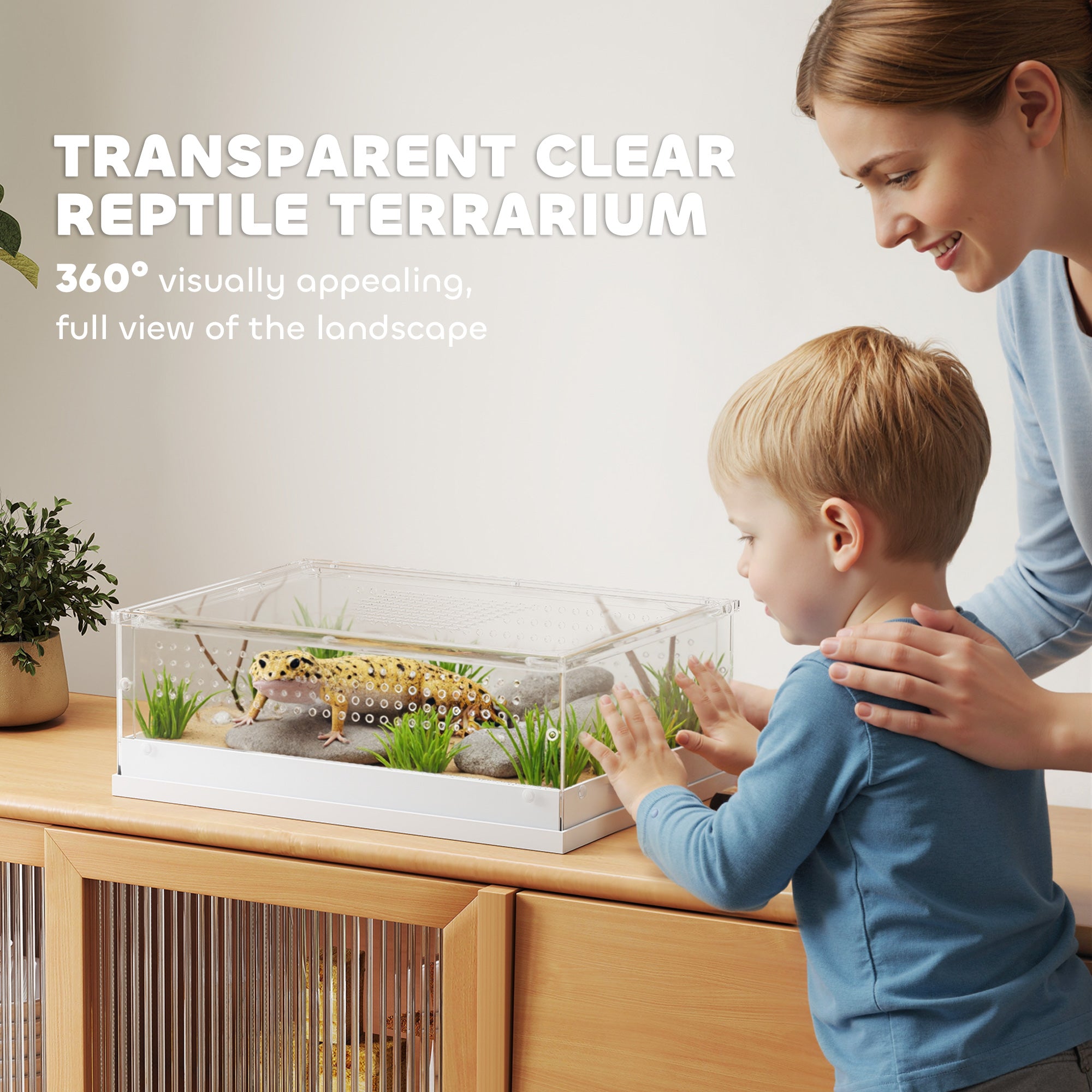 PawHut Acrylic Reptile Terrarium with Top Sliding Door, Vents,  for Snake, Frog, Spider, Gecko, Tarantula, 40 x 30 x 15 cm