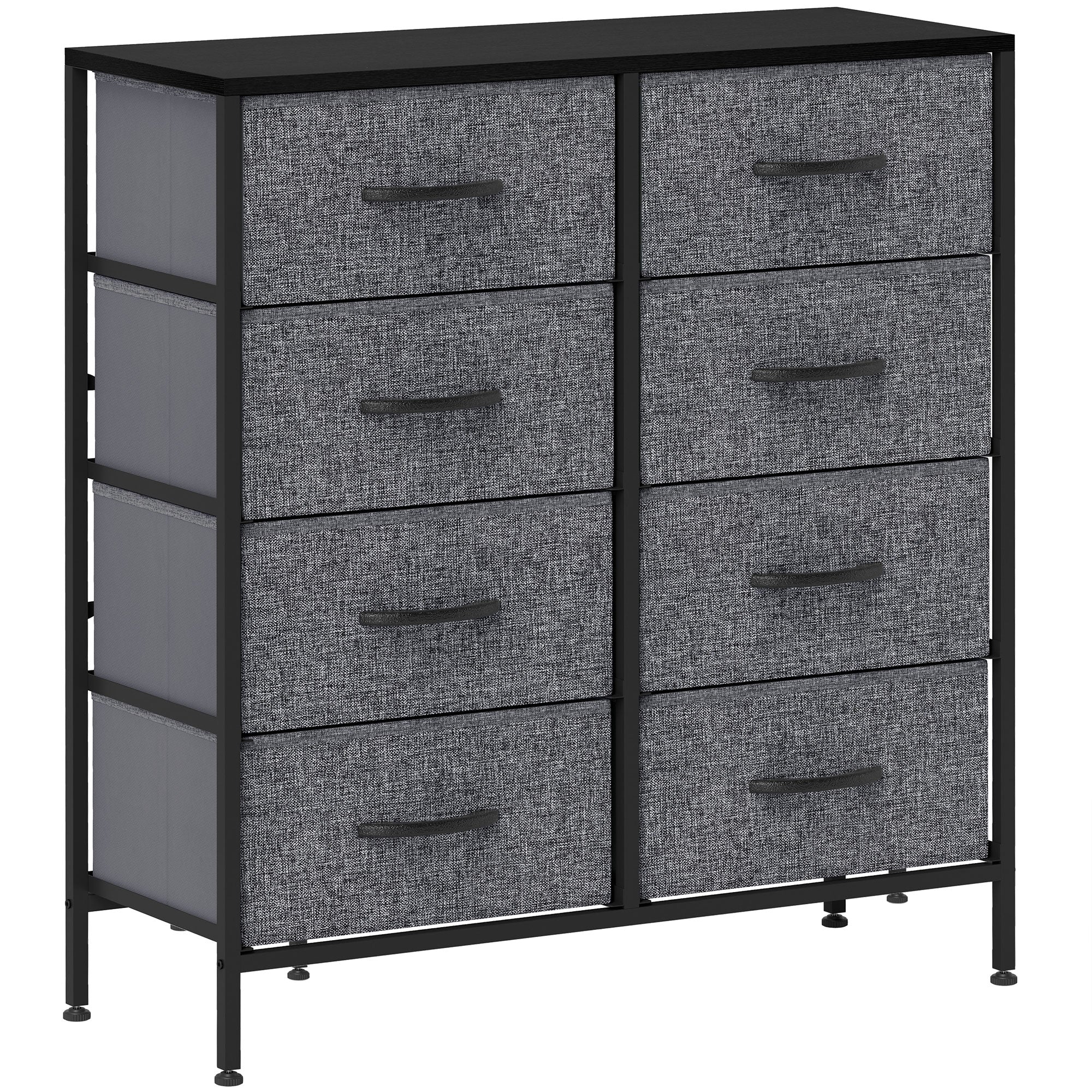 HOMCOM Fabric Chest of Drawers, Storage Drawers, Industrial Bedroom Dresser with 8 Fabric Drawers, Steel Frame and Wooden Top for Nursery, Living Room, Hallway, Black - North Peak Garden Furniture