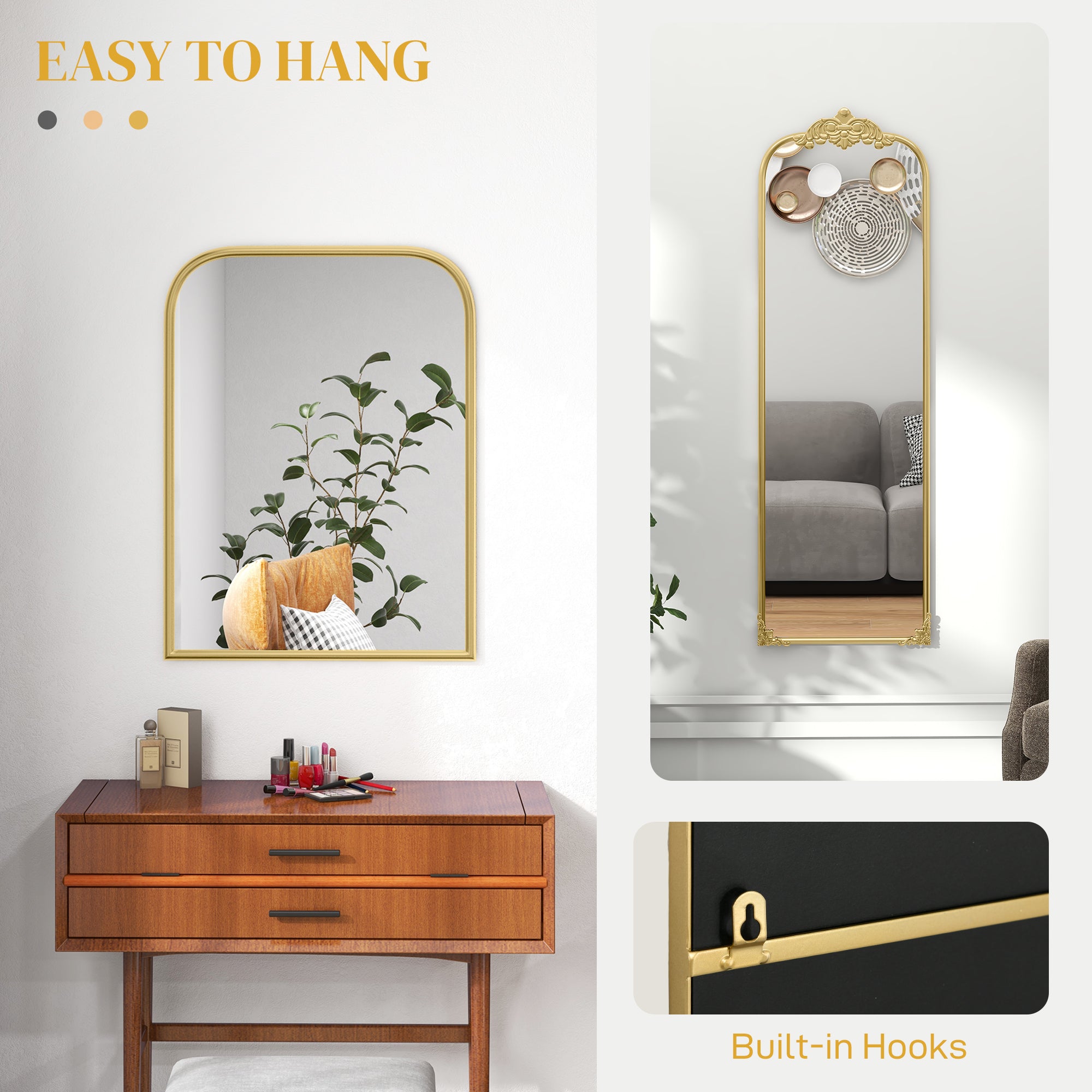 HOMCOM Wall Mirror, Decorative Baroque Mirror with Metal Frame, for Bedroom and Living Room, 60 x 87 cm, Gold Tone