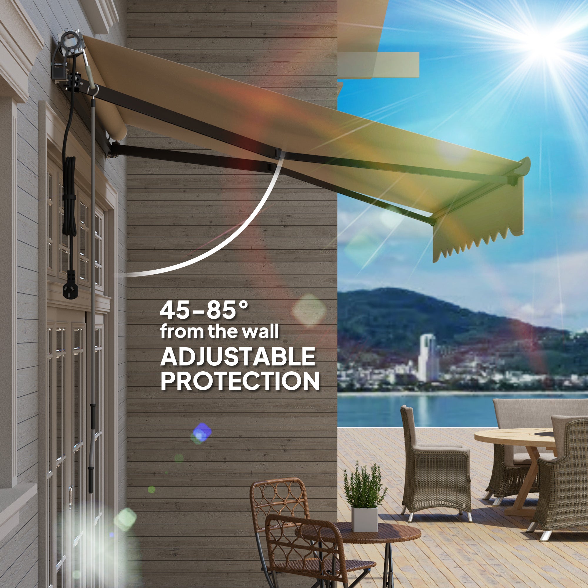 Outsunny 2.5 x 2m Electric Awning with Remote Controller, Aluminium Frame DIY Retractable Awning, UV30+ Sun Shade Canopy for Garden Patio Deck Door Window, Beige - North Peak Garden Furniture